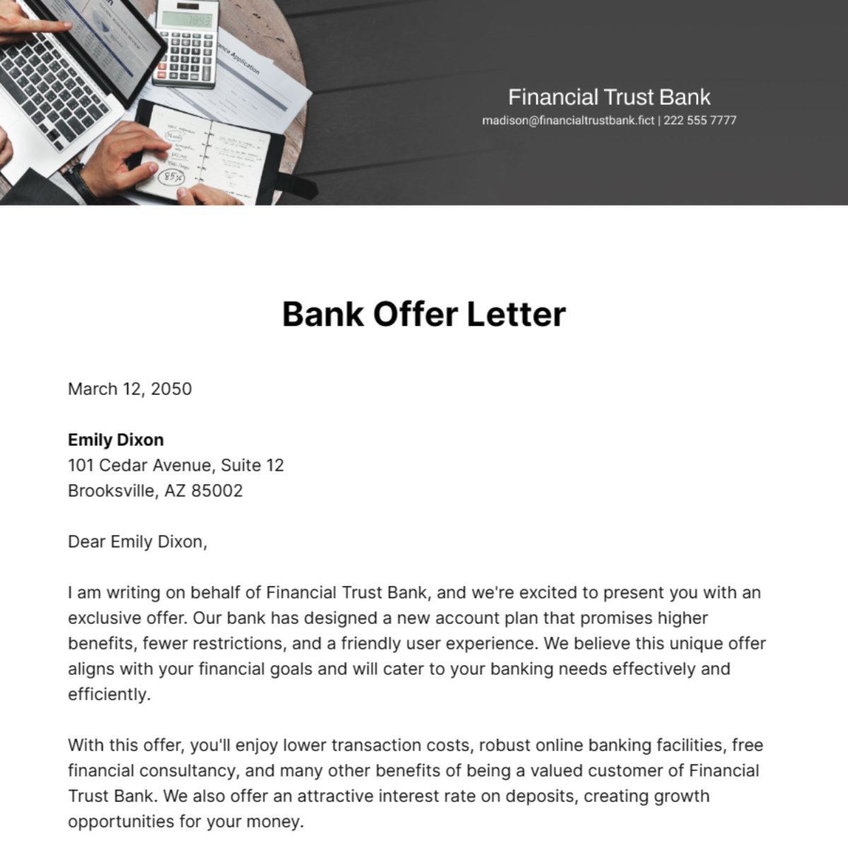 Bank Offer Letter Template