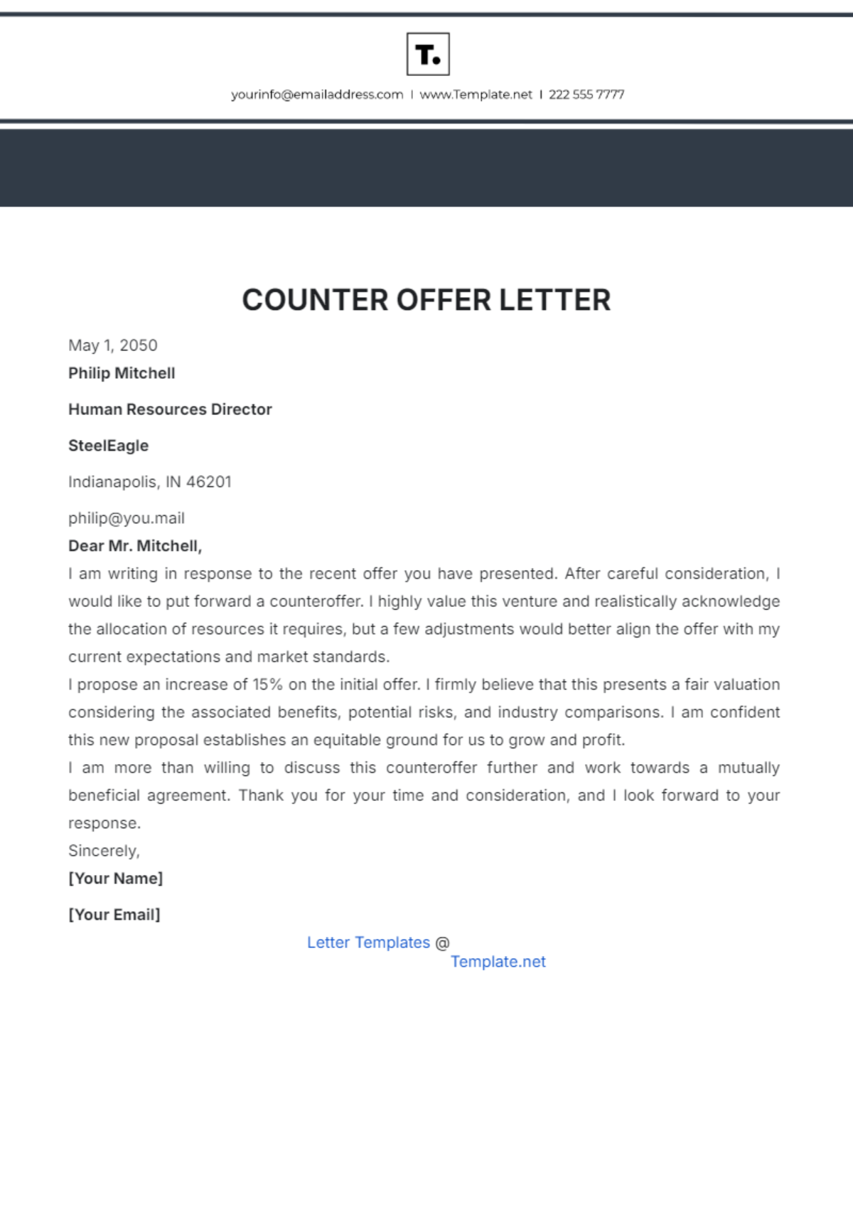 Counter Offer Letter Template - Edit Online & Download