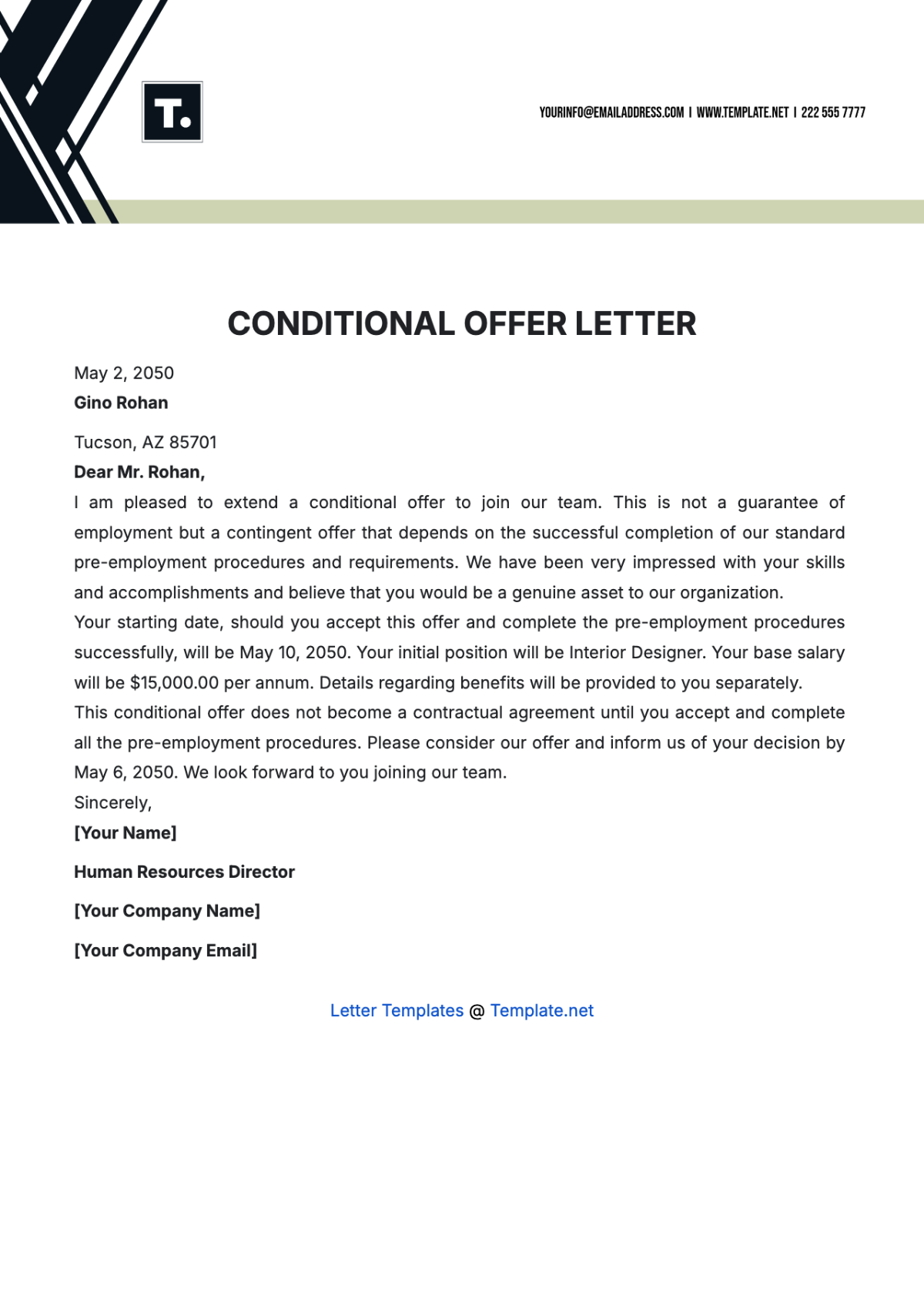 Conditional Offer Letter Template - Edit Online & Download