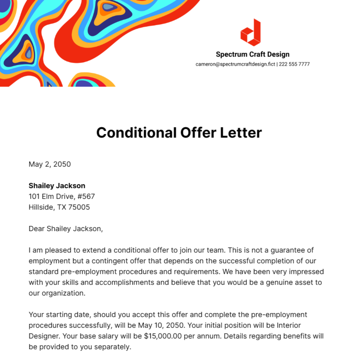 Conditional Offer Letter Template