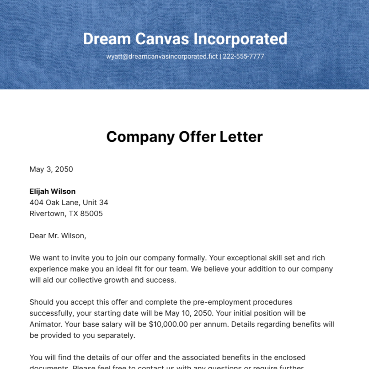 Company Offer Letter Template
