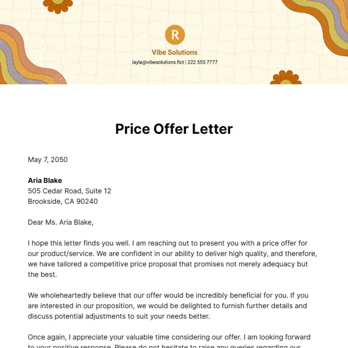 Price Offer Letter  Template