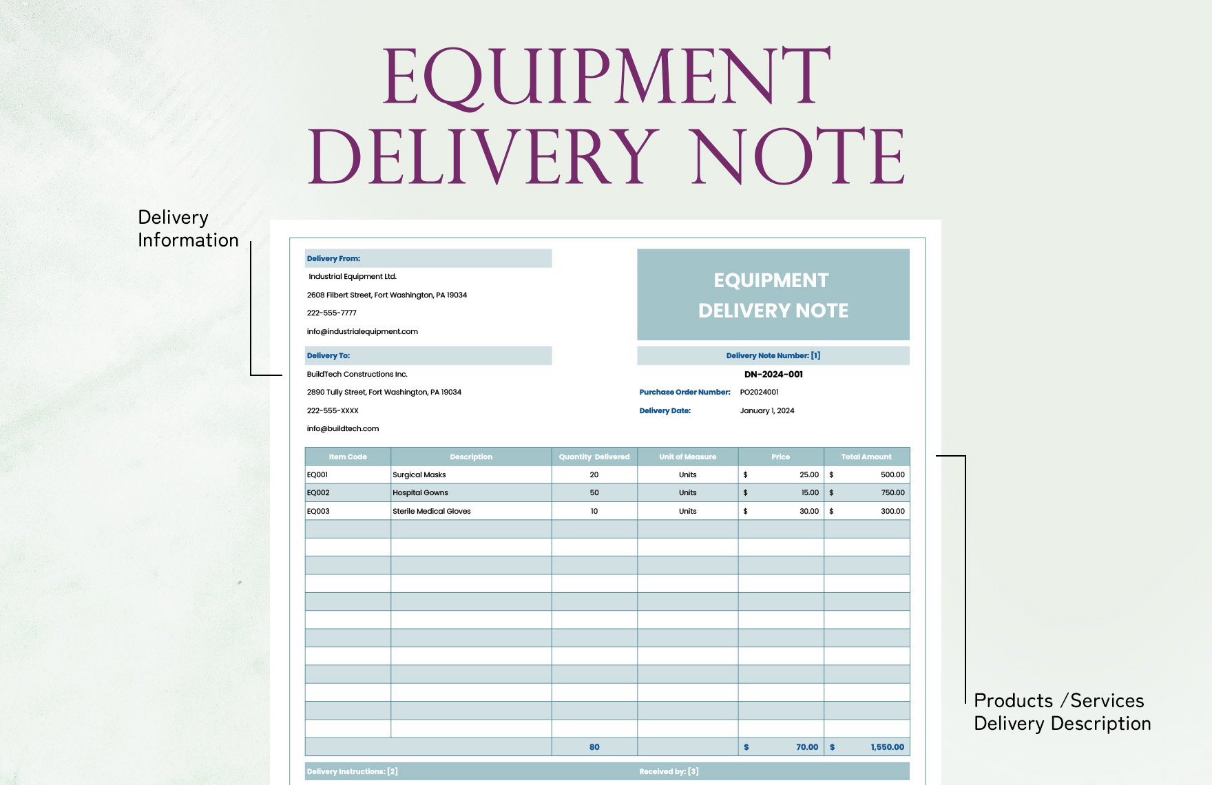 Equipment Delivery Note Template