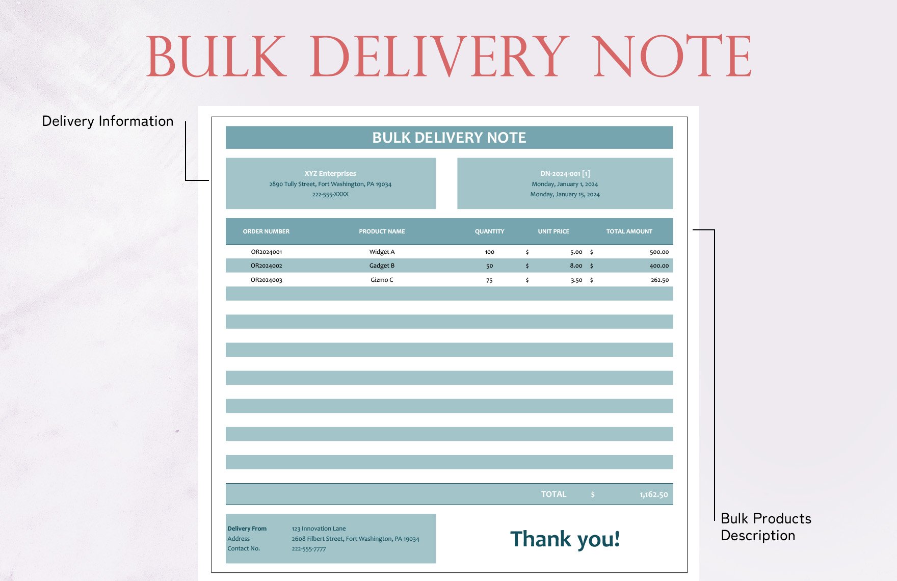 Bulk Delivery Note Template