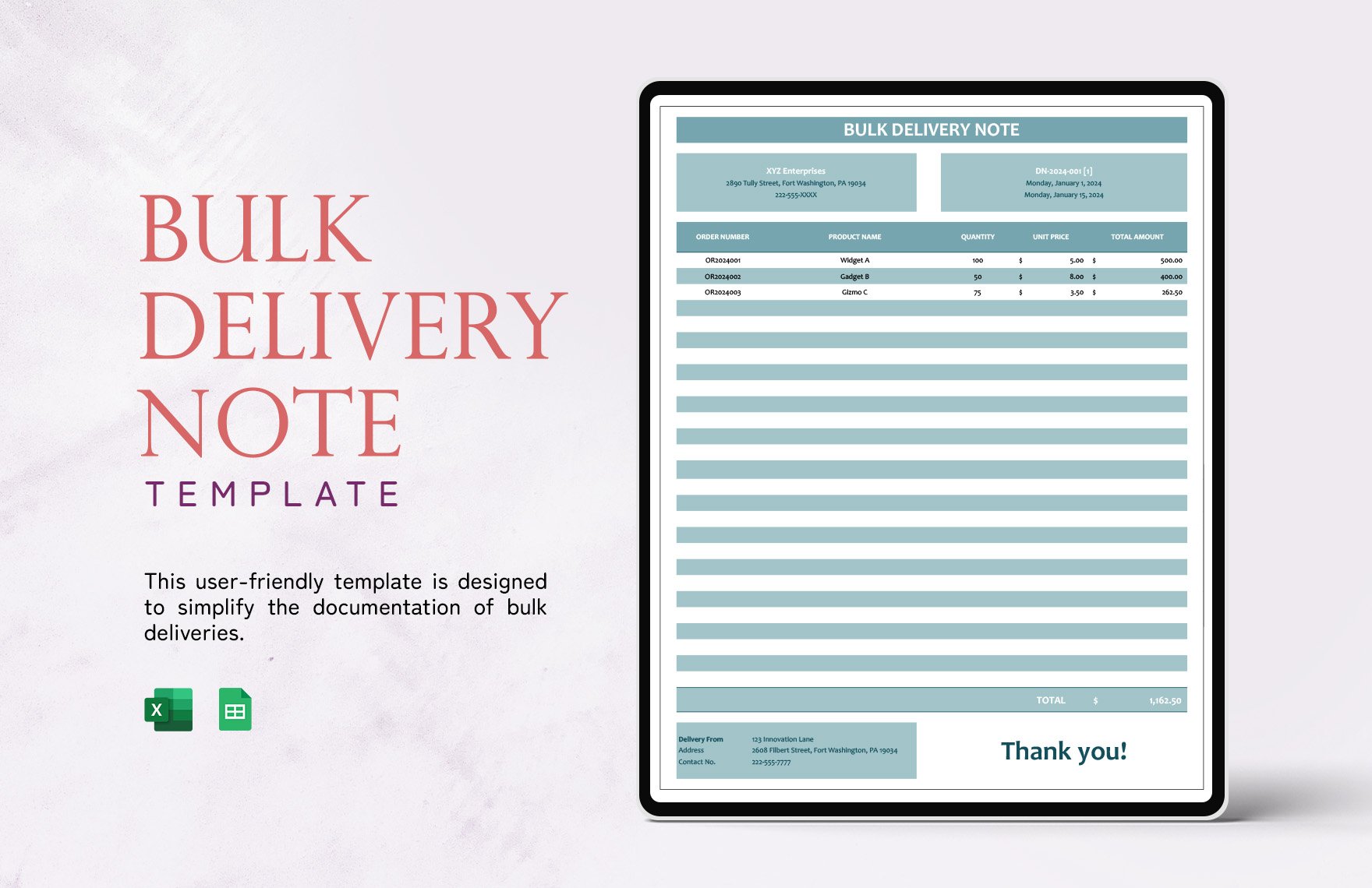 Bulk Delivery Note Template