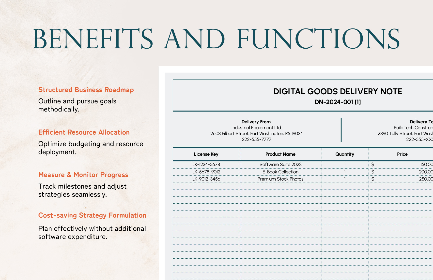 Digital Goods Delivery Note Template
