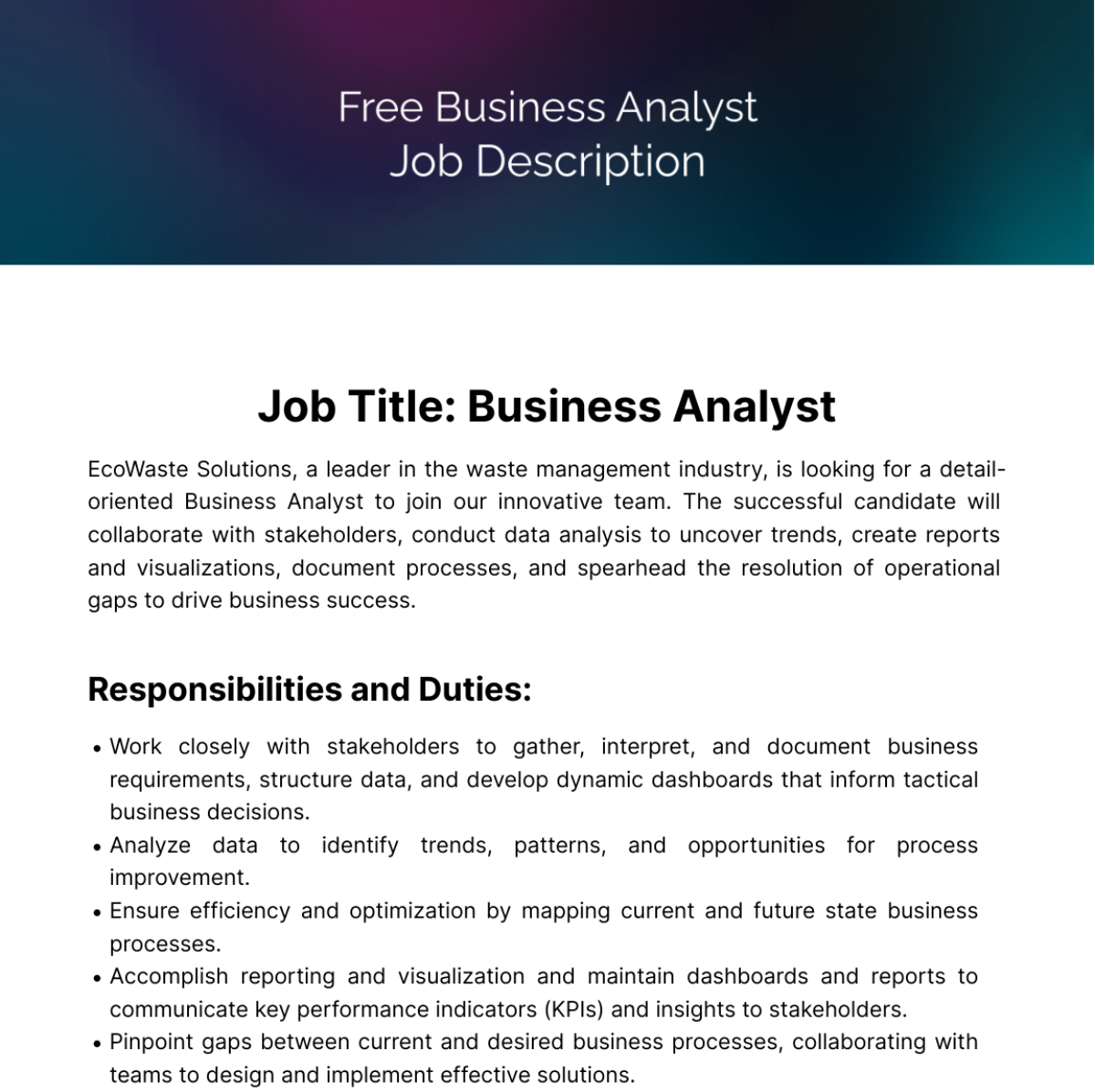 Free Business Analyst Job Description Template
