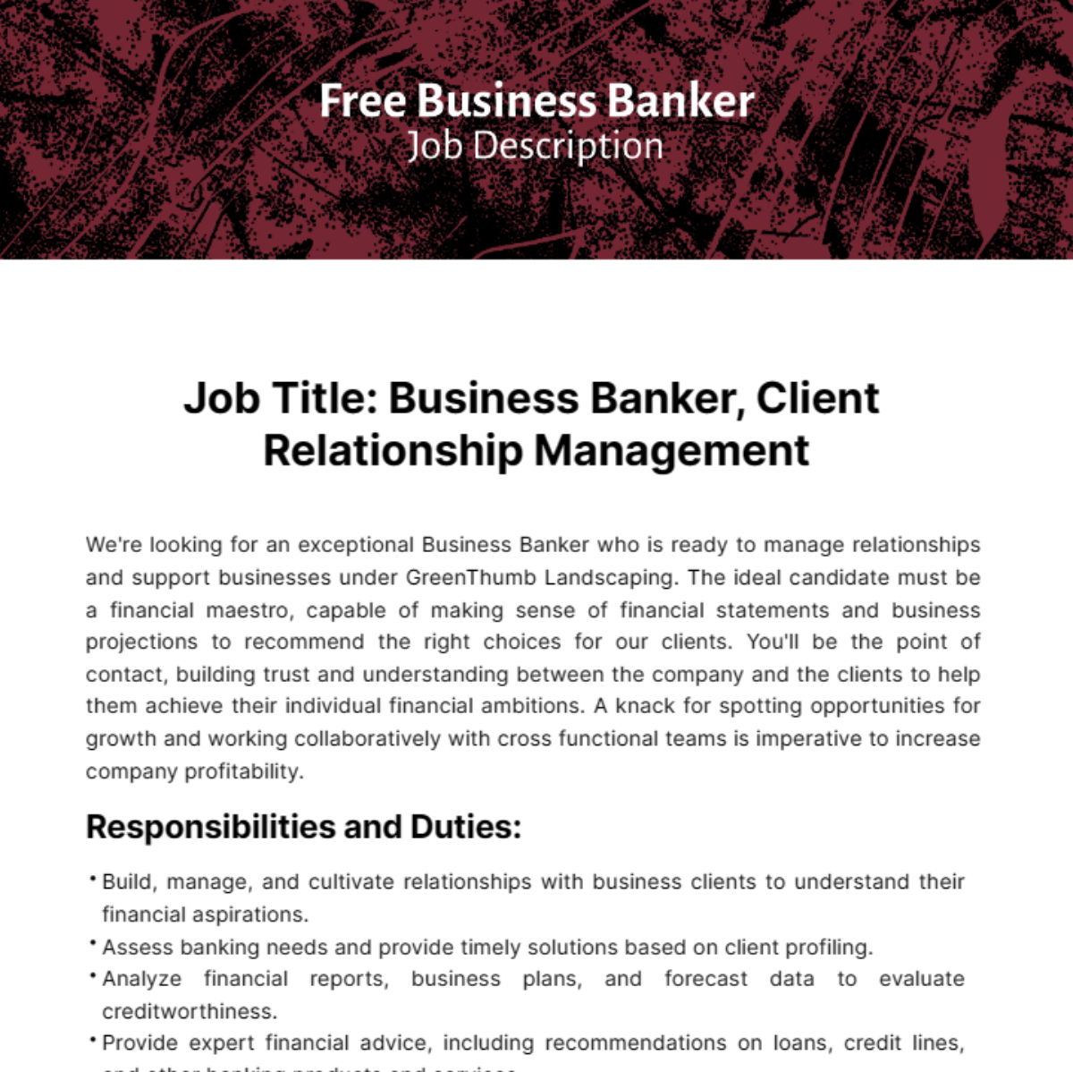 Business Banker Job Description Template