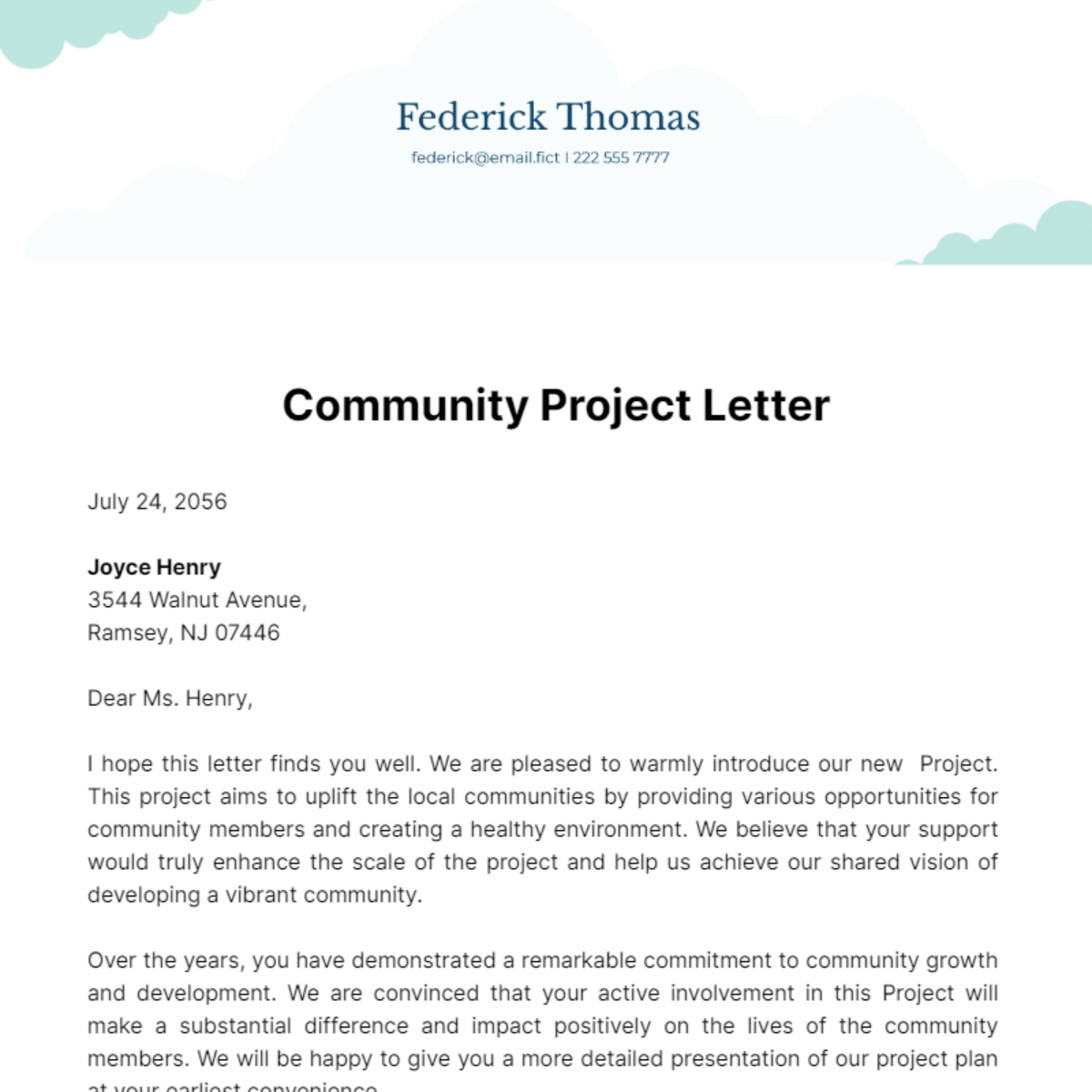 Community Project Letter Template