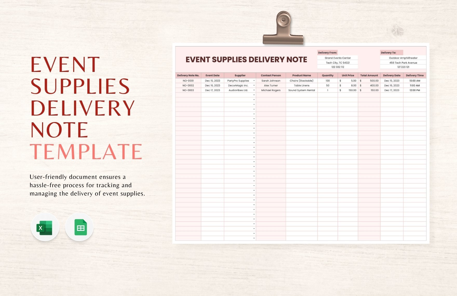 Event Supplies Delivery Note Template