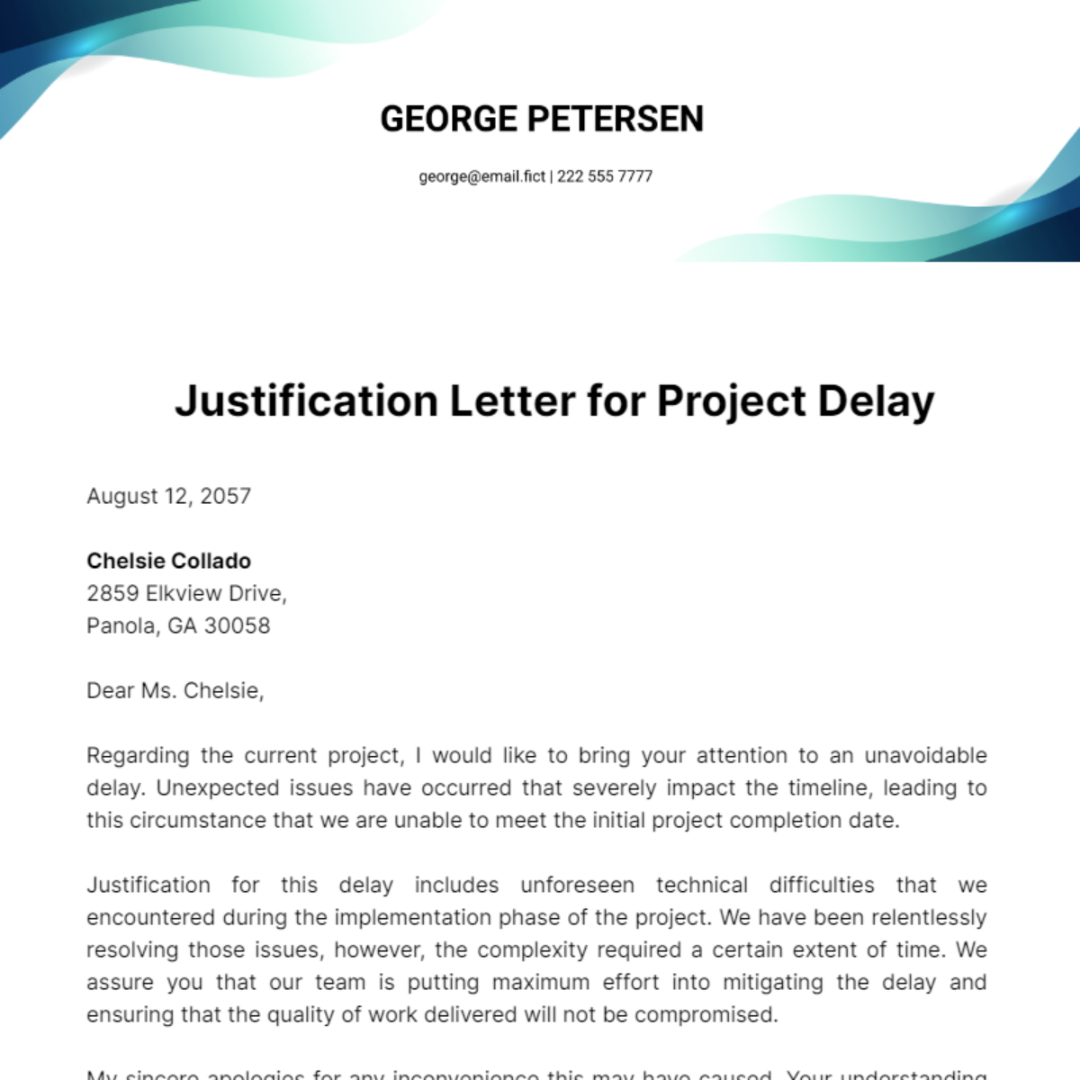 Justification Letter for Project Delay Template
