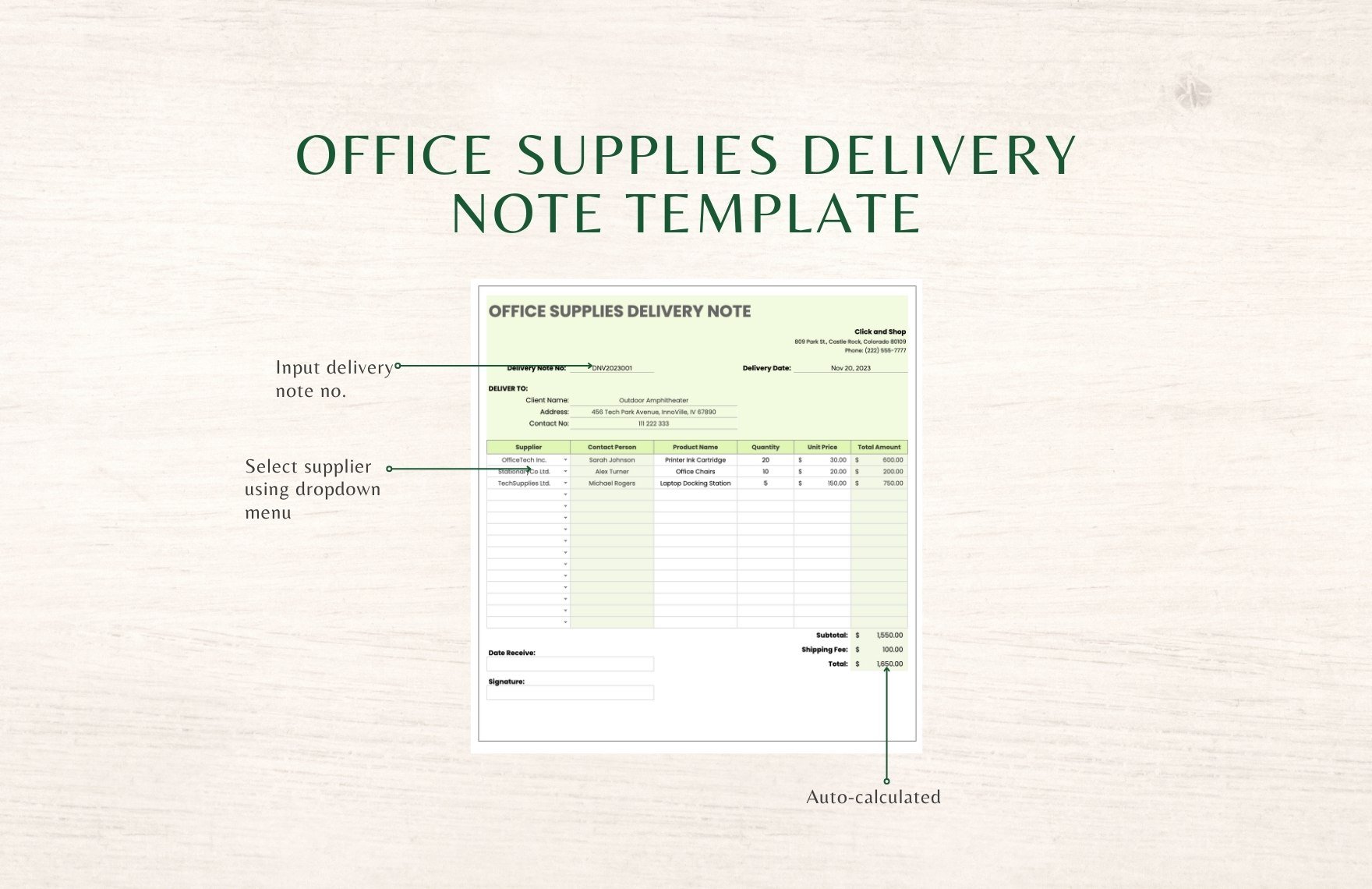 Office Supplies Delivery Note Template