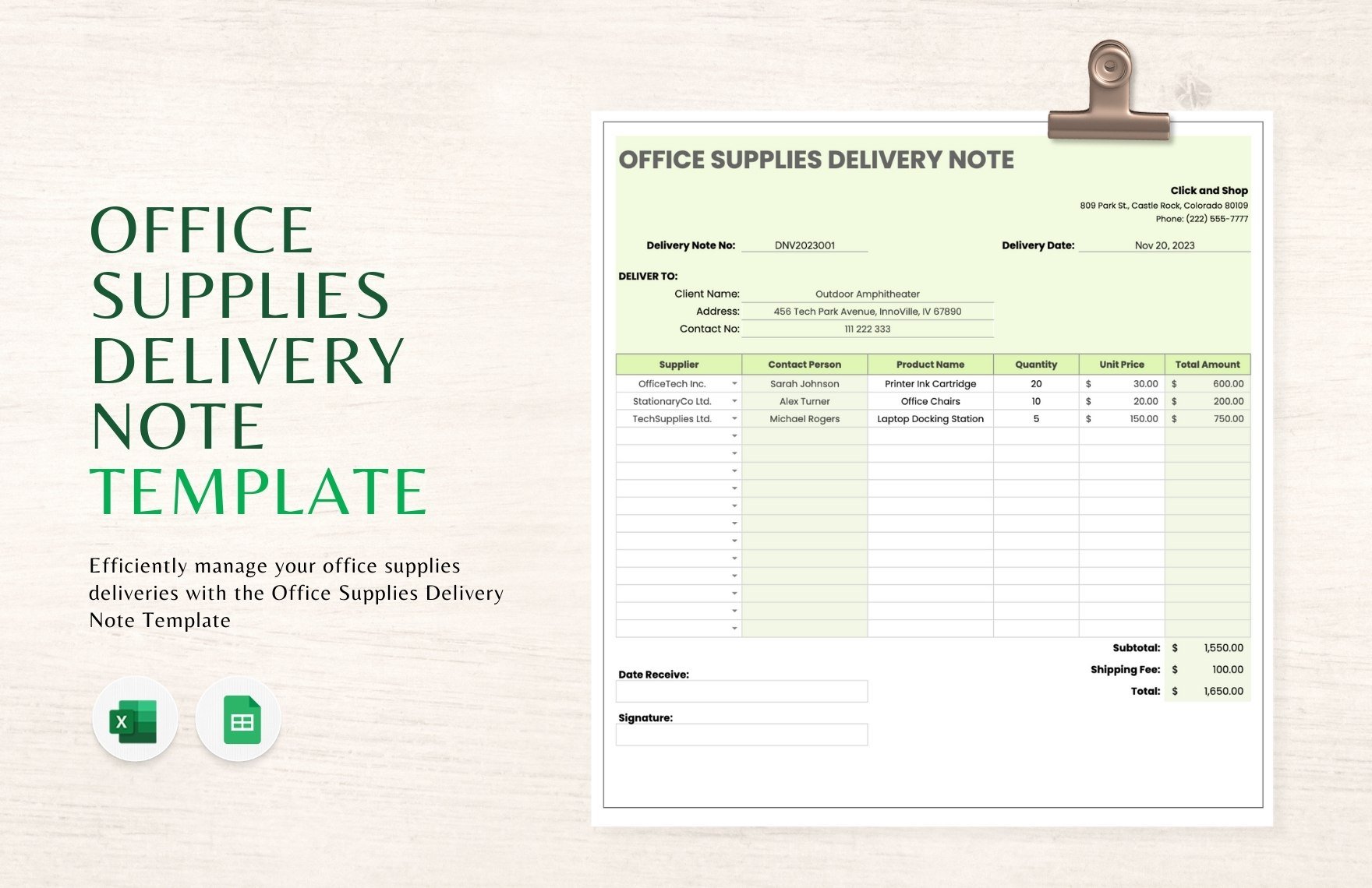 Office Supplies Delivery Note Template