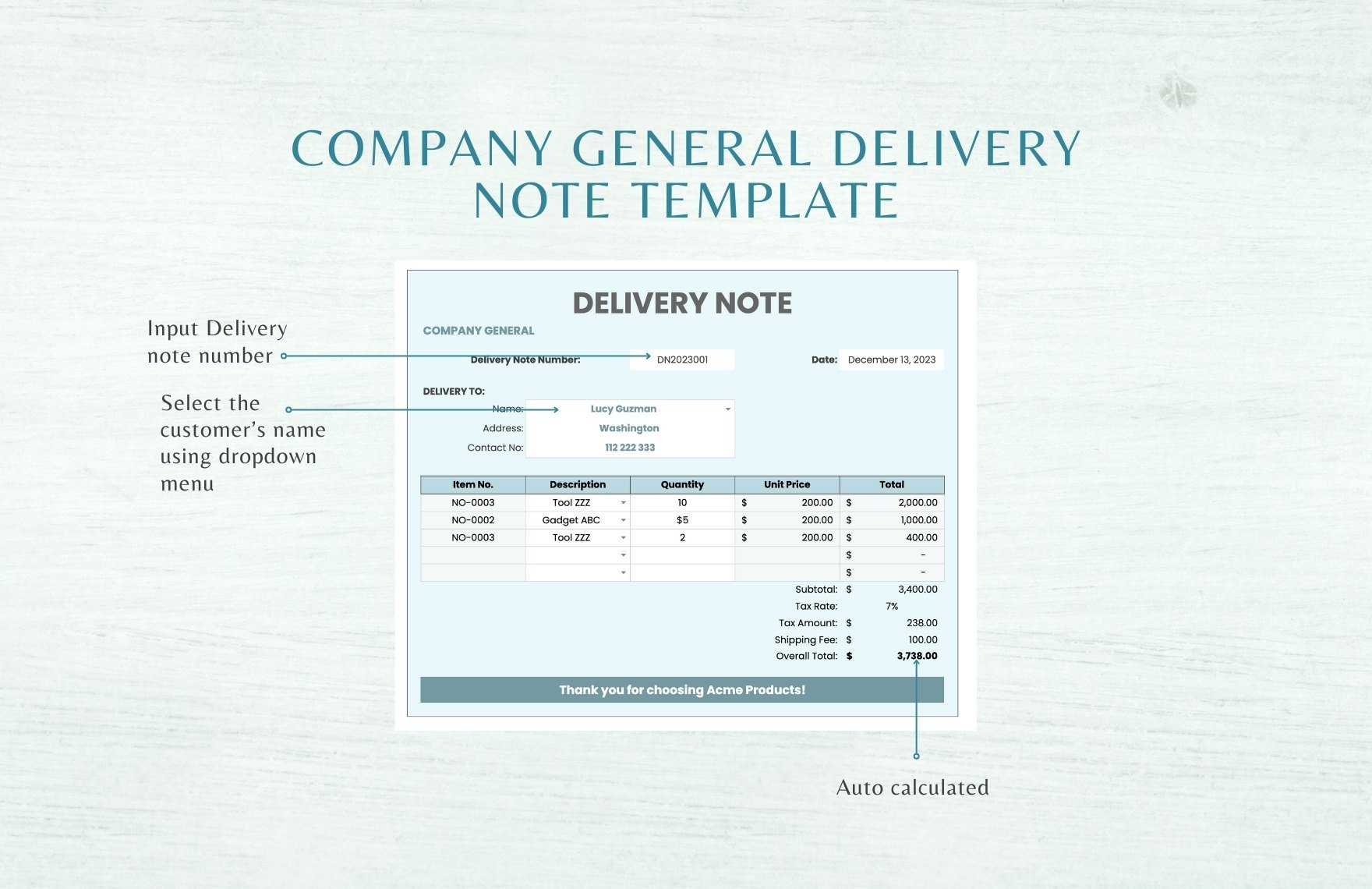 Company General Delivery Note Template