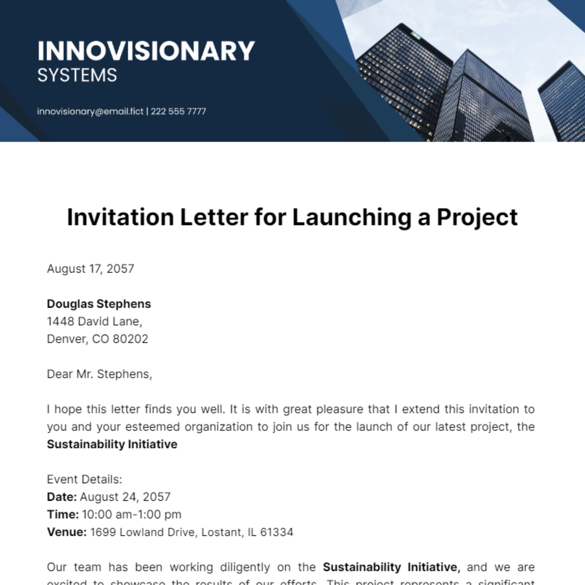 Invitation Letter for Launching a Project Template