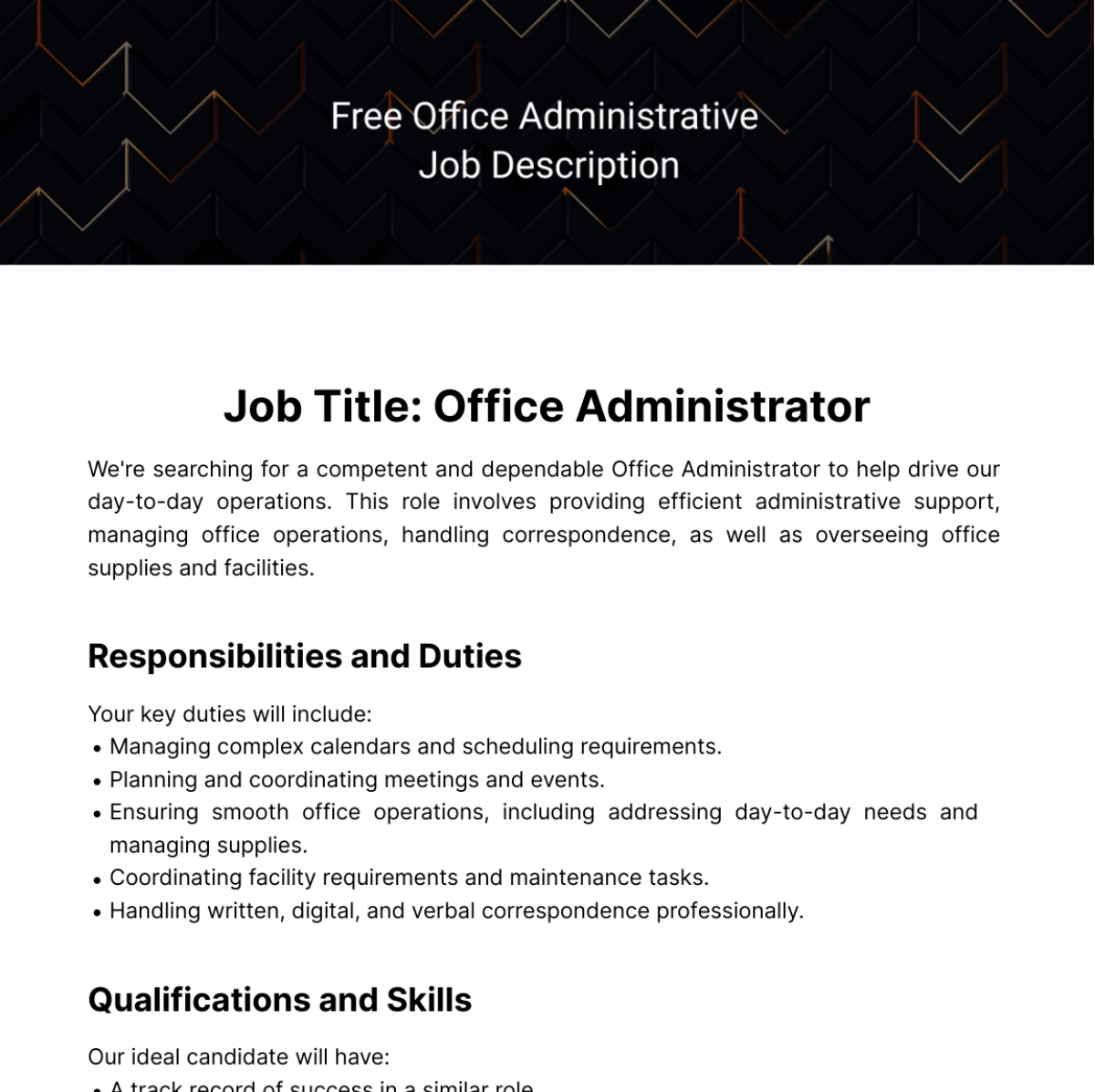 Office Administrative Job Description Template