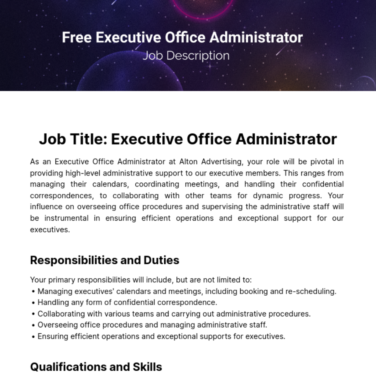 Executive Office Administrator Job Description Template