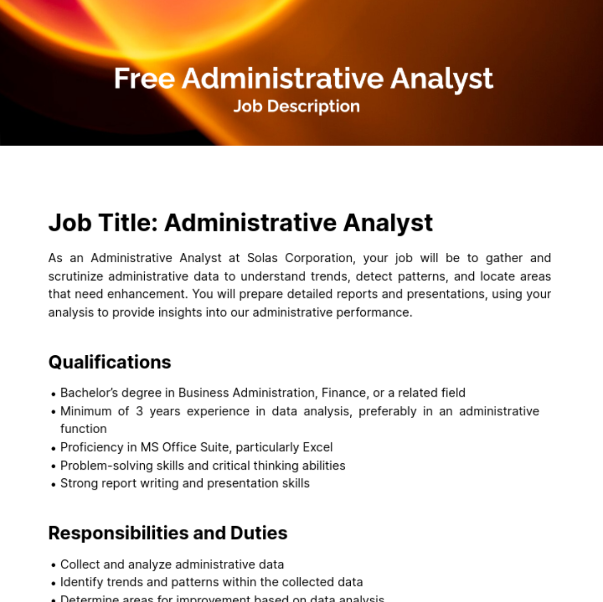 Administrative Analyst Job Description Template