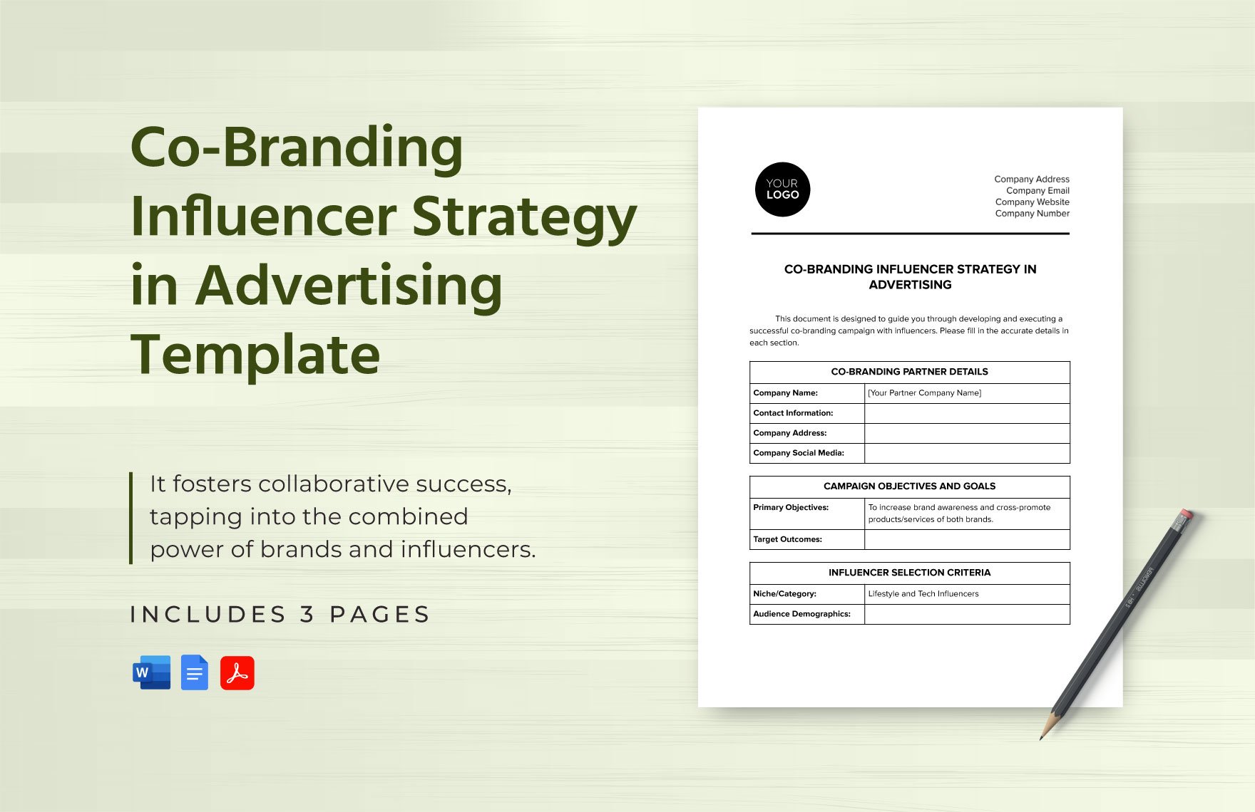 Co-Branding Influencer Strategy in Advertising Template in Word, Google Docs, PDF