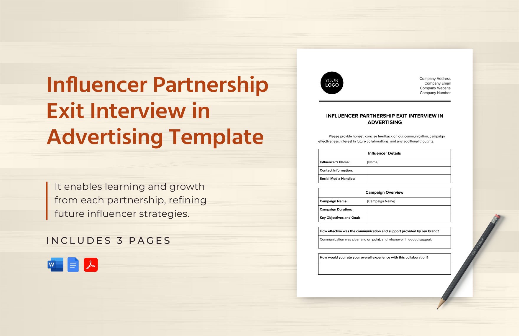 Influencer Partnership Exit Interview in Advertising Template in Word, Google Docs, PDF