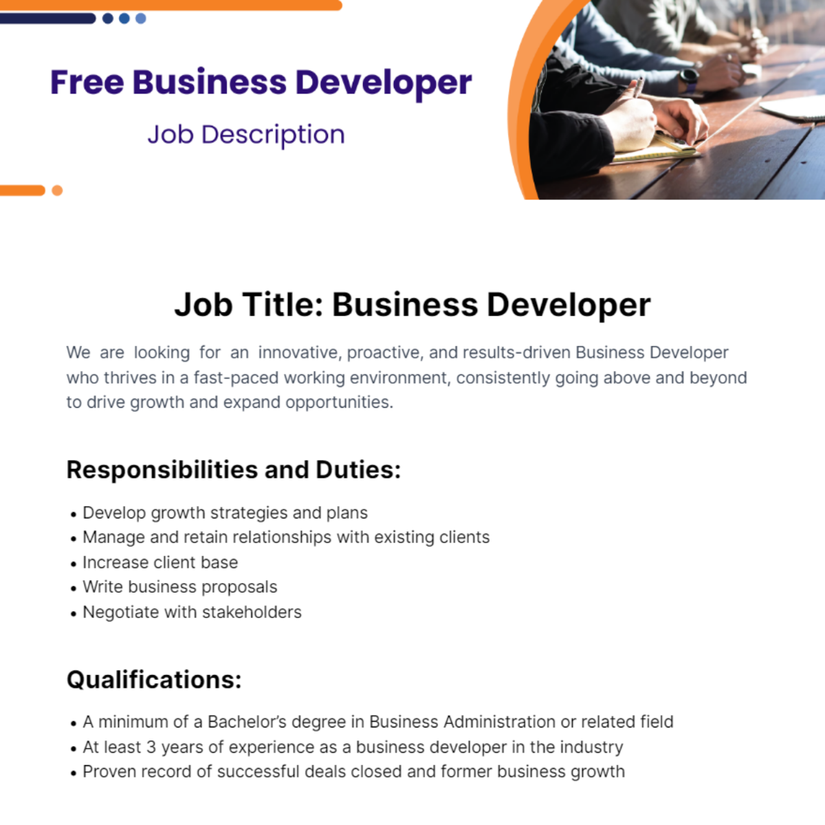 Business Developer Job Description Template