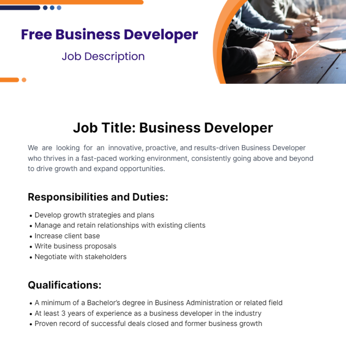 Business Developer Job Description Template Edit Online Download 