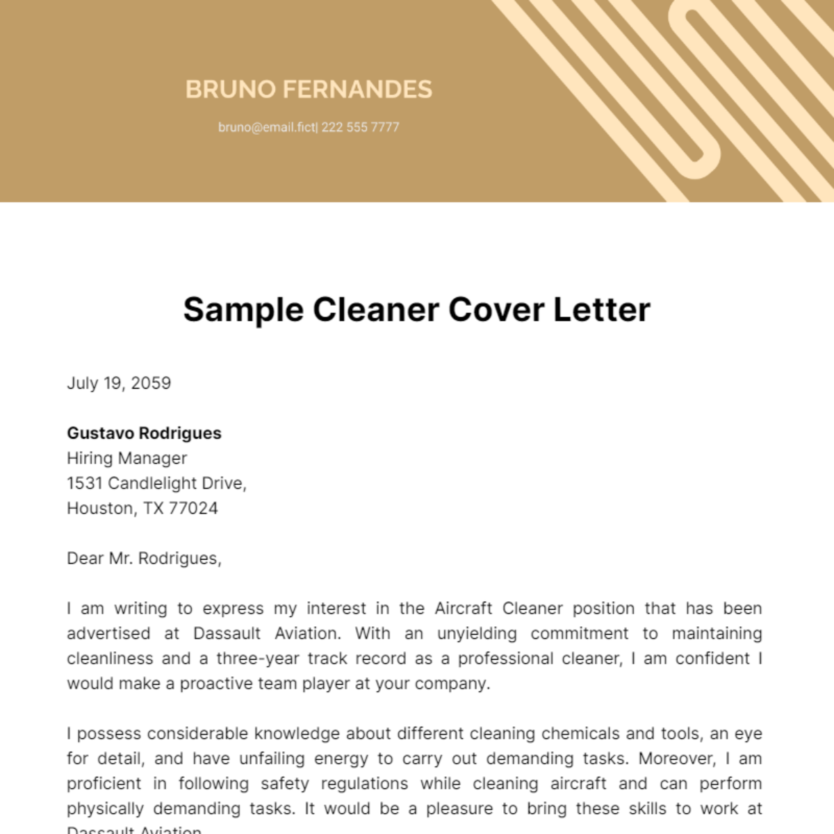 Sample Cleaner Cover Letter Template