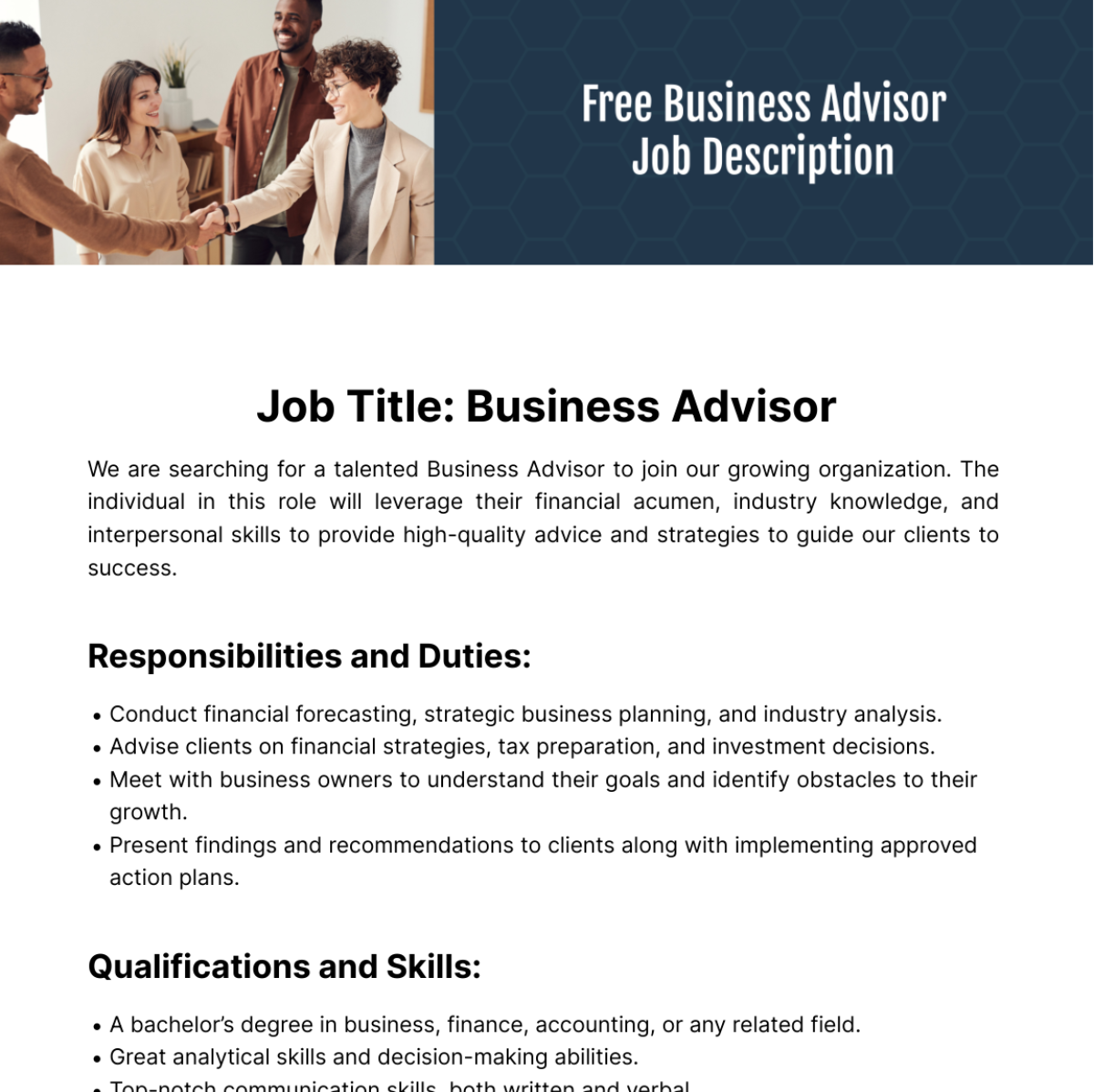Business Advisor Job Description Template