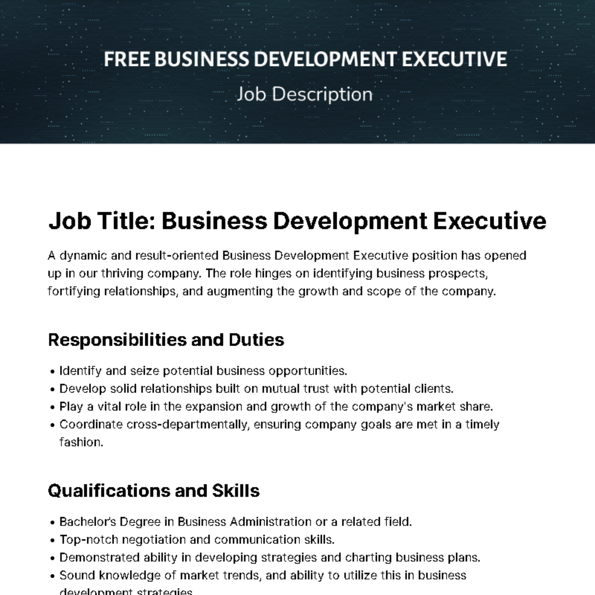 Free Business Development Executive Job Description Template