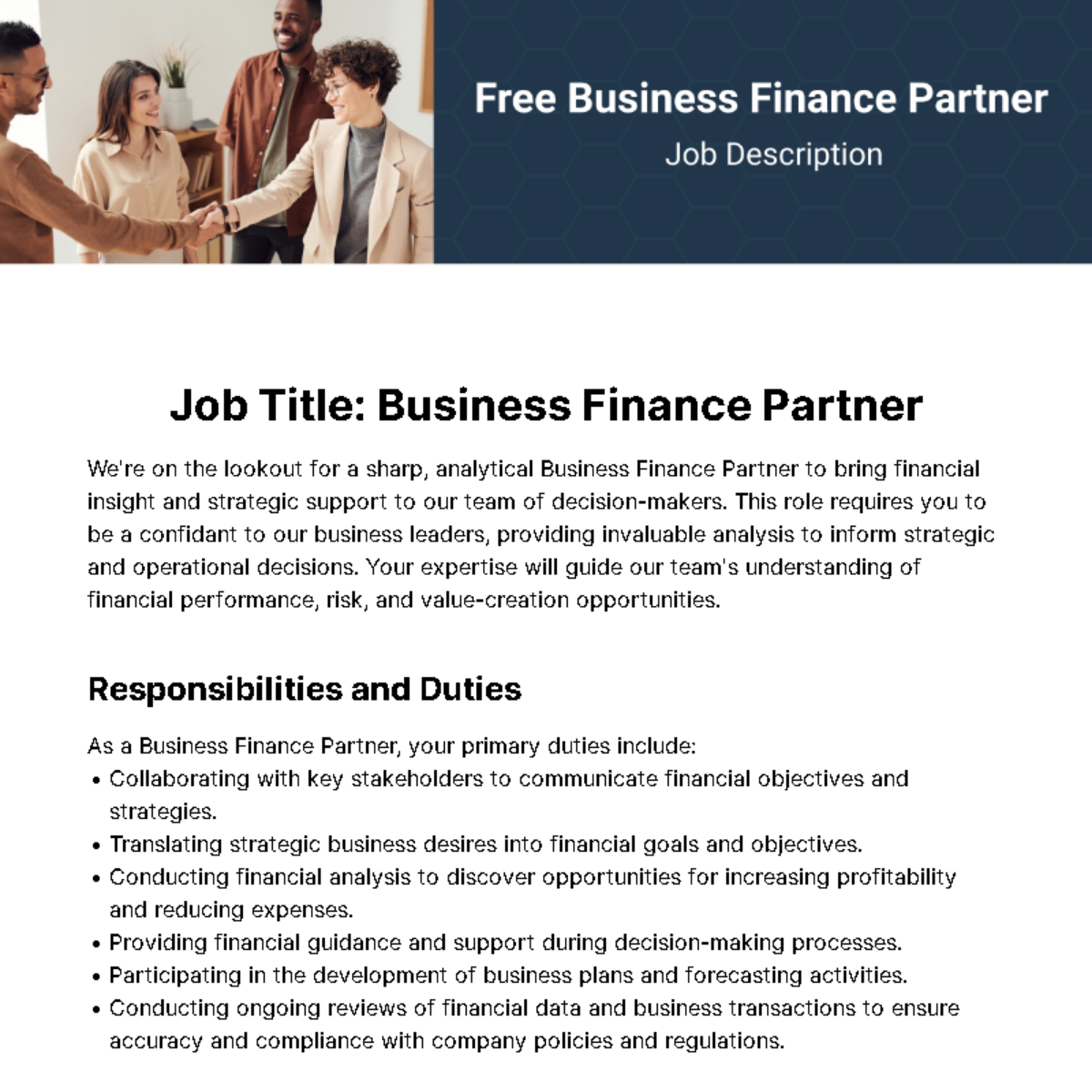 Free Business Finance Partner Job Description Template