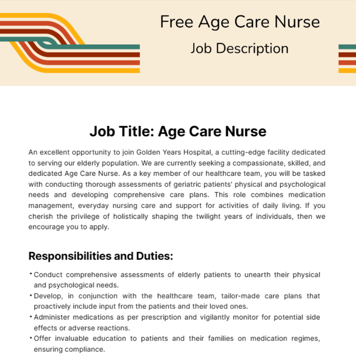 Aged Care Nurse Job Description Template