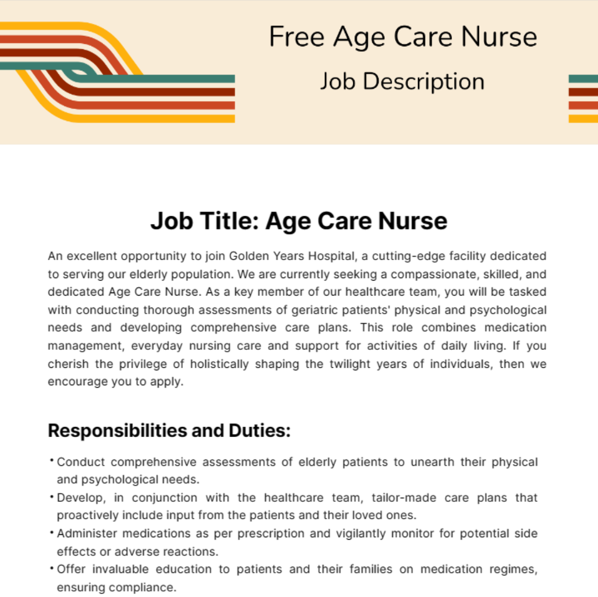 Aged Care Nurse Job Description Template Edit Online Download 