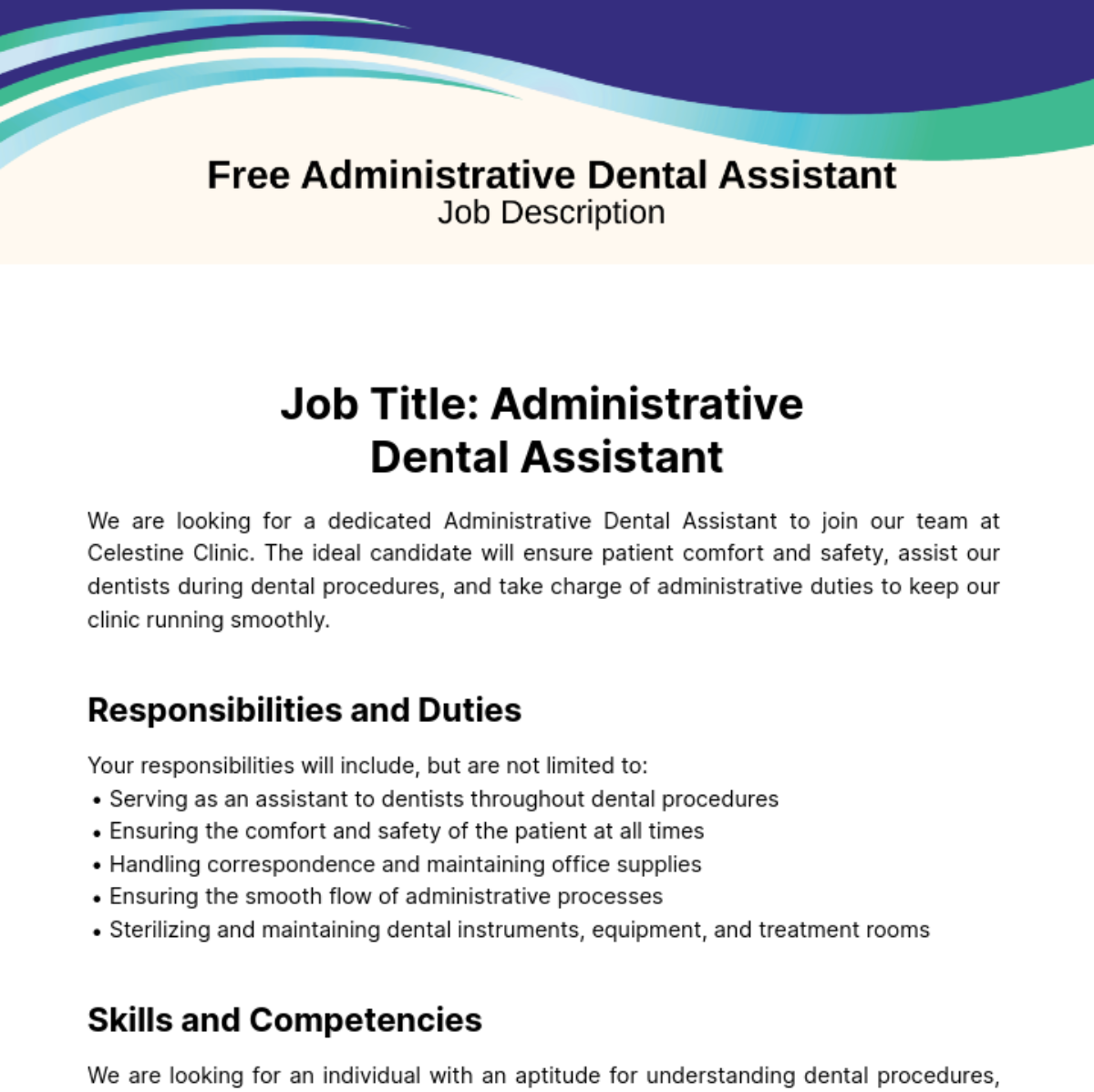 Free Administrative Dental Assistant Job Description Template
