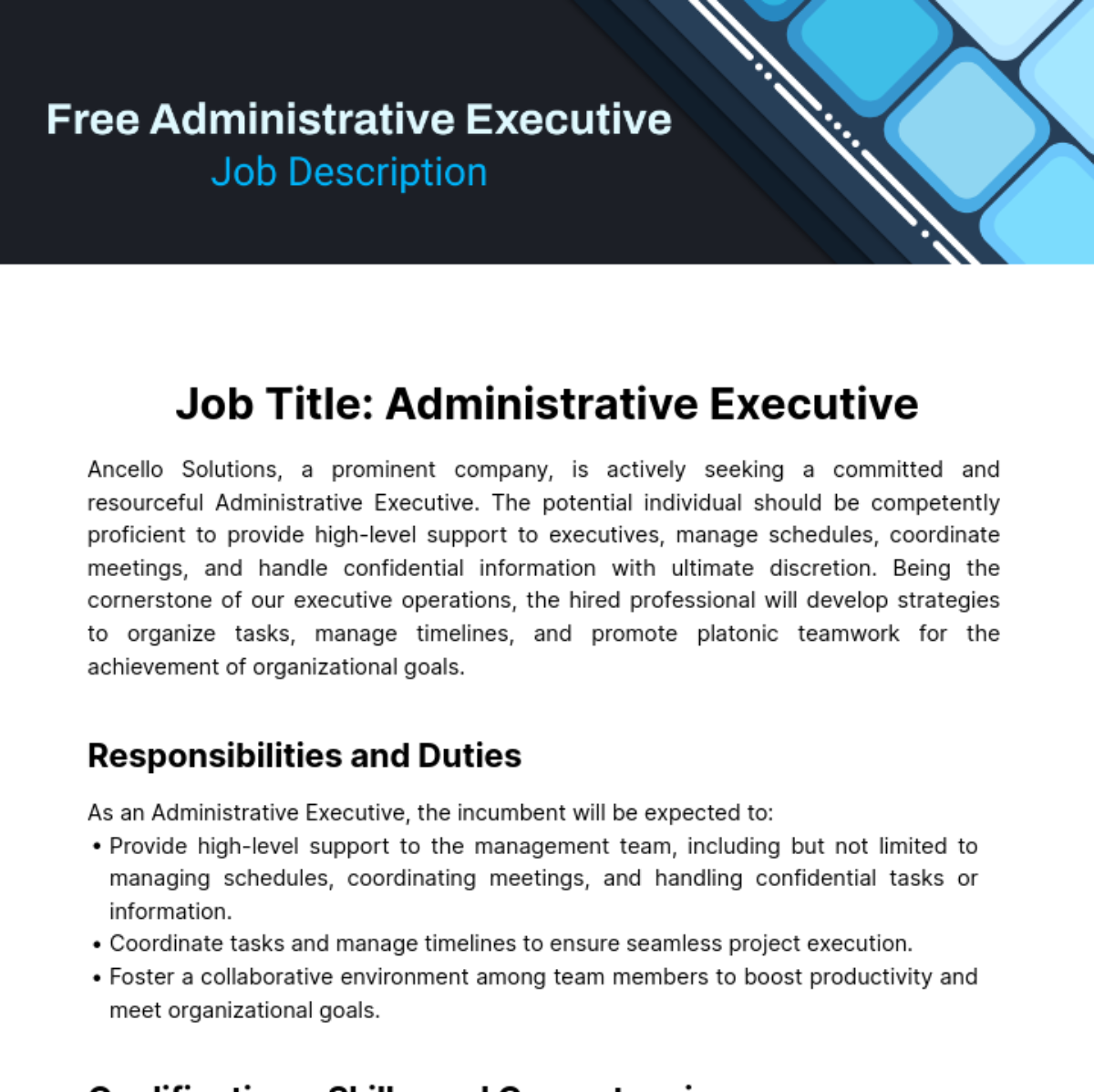 Administrative Executive Job Description Template