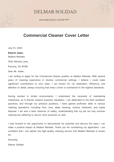 Free Commercial Cleaner Cover Letter Template to Edit Online