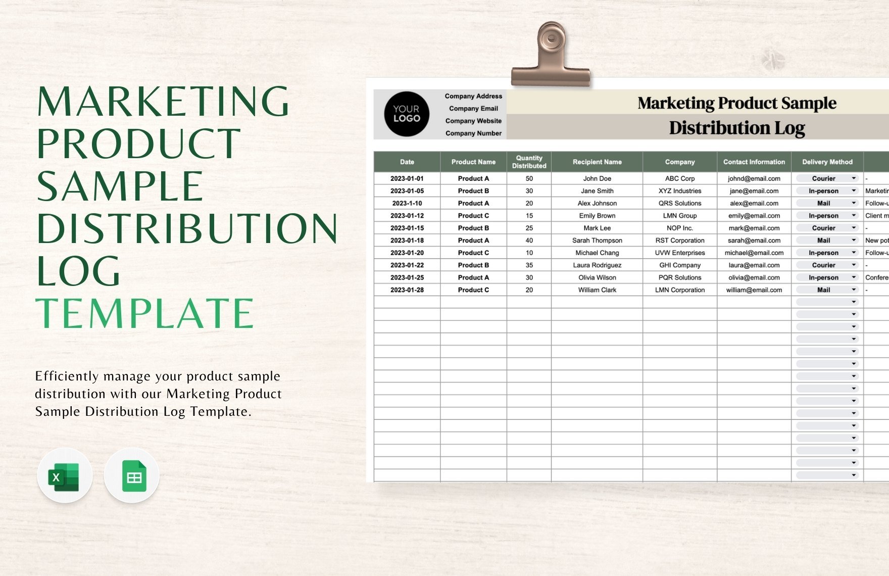 Marketing Product Sample Distribution Log Template