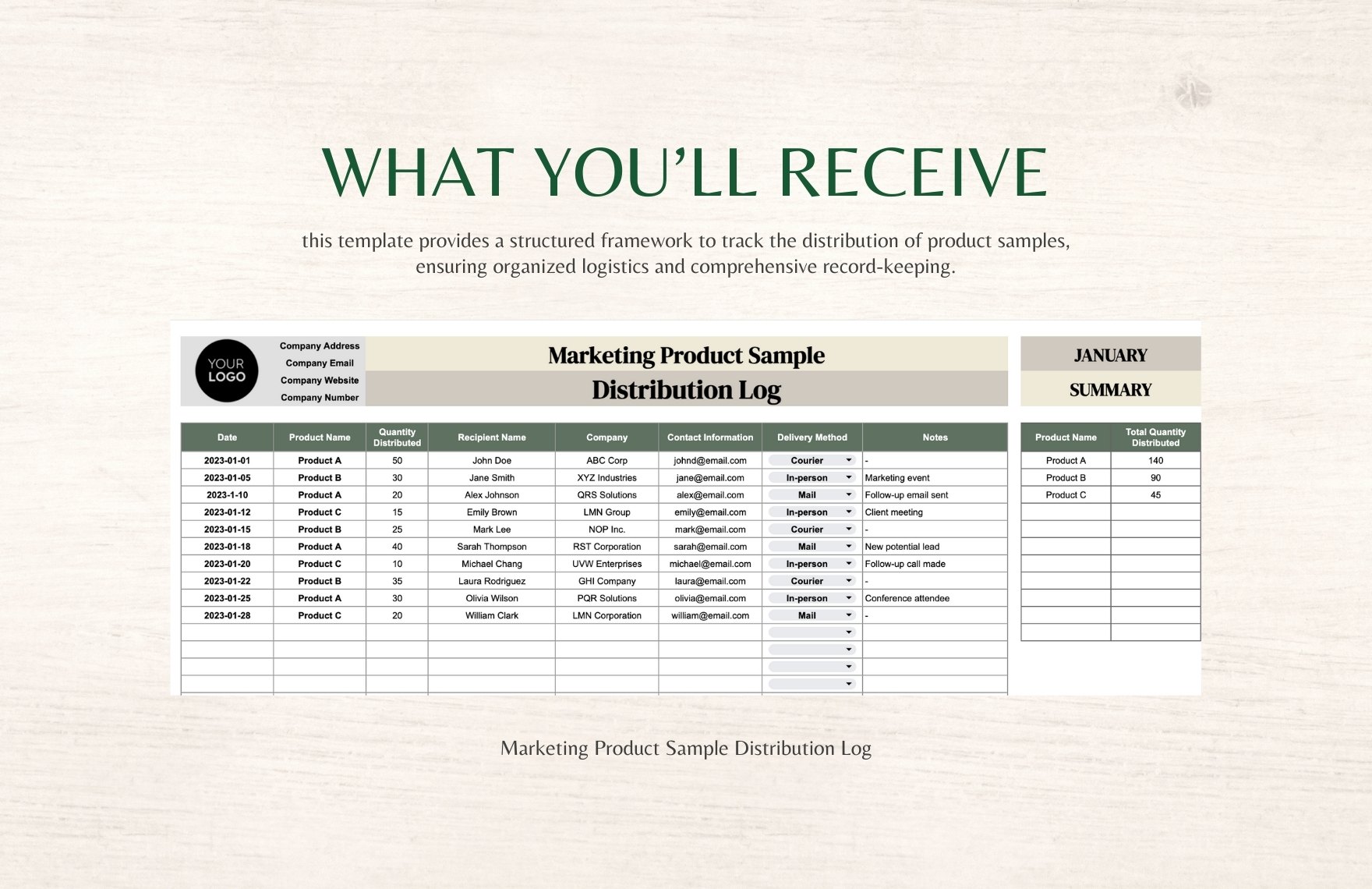 Marketing Product Sample Distribution Log Template
