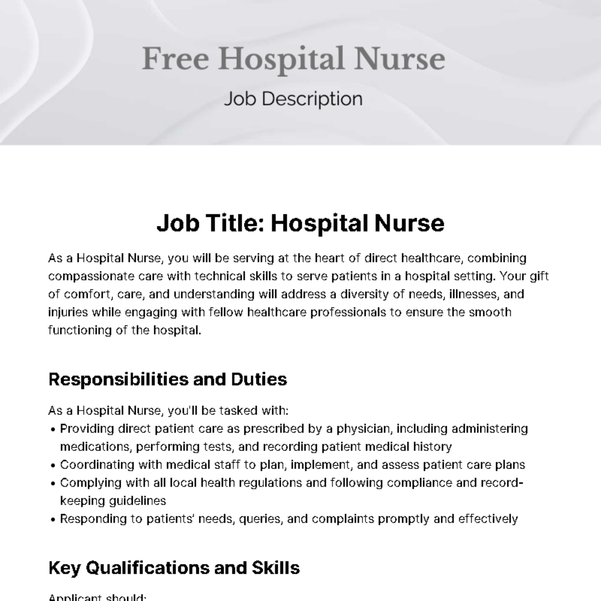 Hospital Nurse Job Description Template