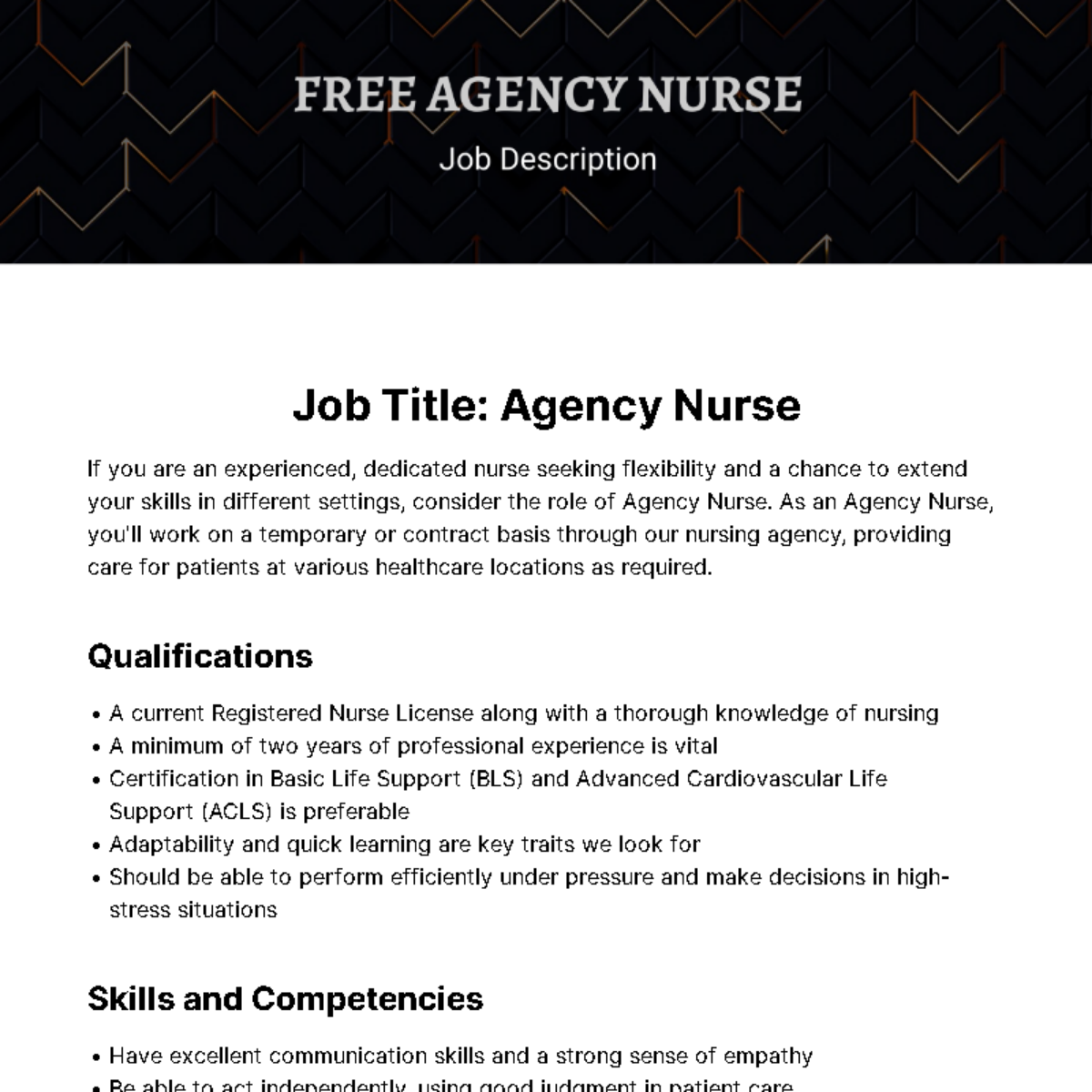 Free Agency Nurse Job Description Template