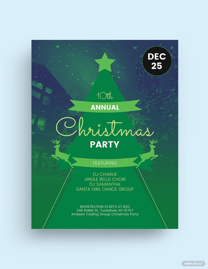Green Christmas Party Flyer Template in Word, Google Docs, Illustrator, PSD, Apple Pages, Publisher, InDesign