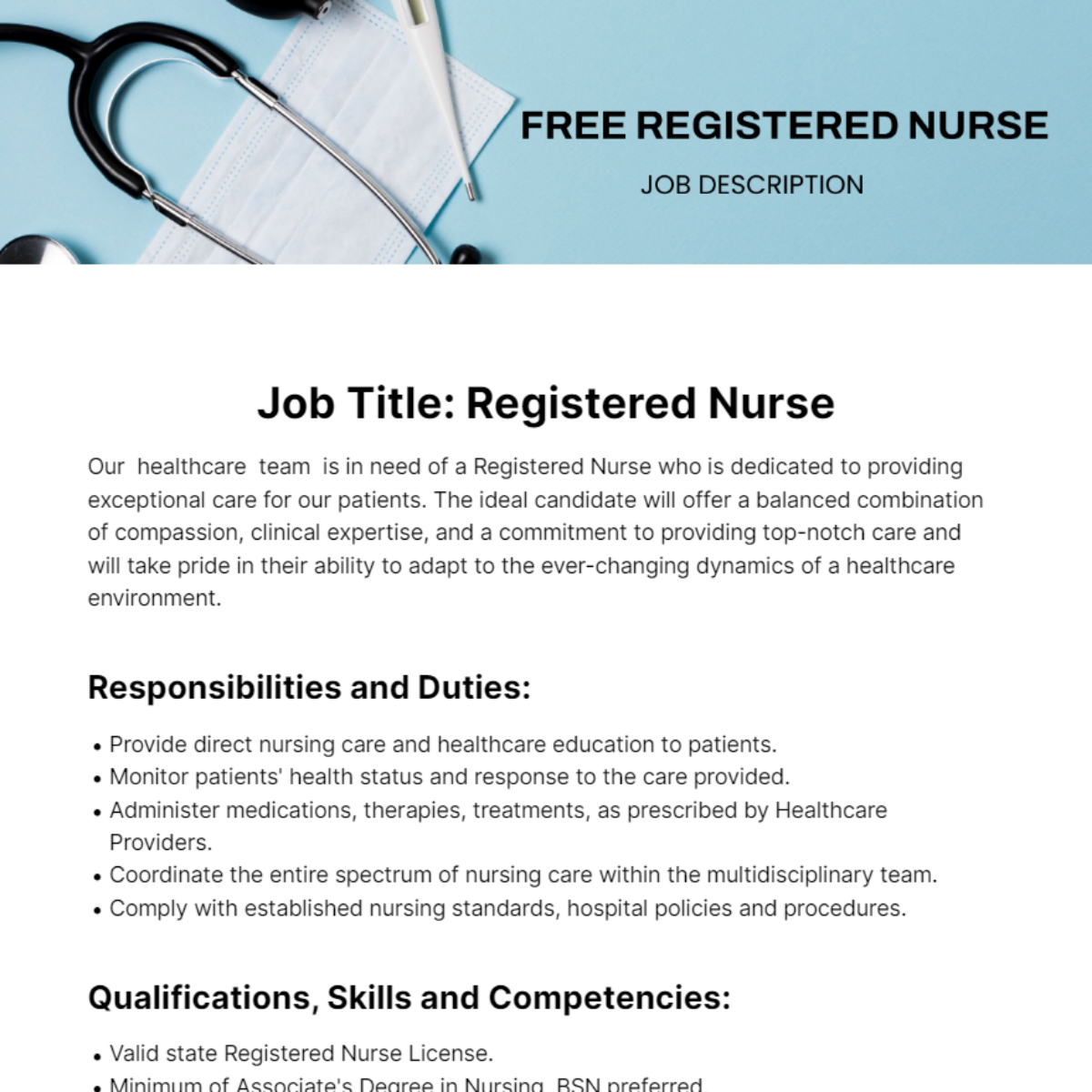 Free Registered Nurse Job Description Template