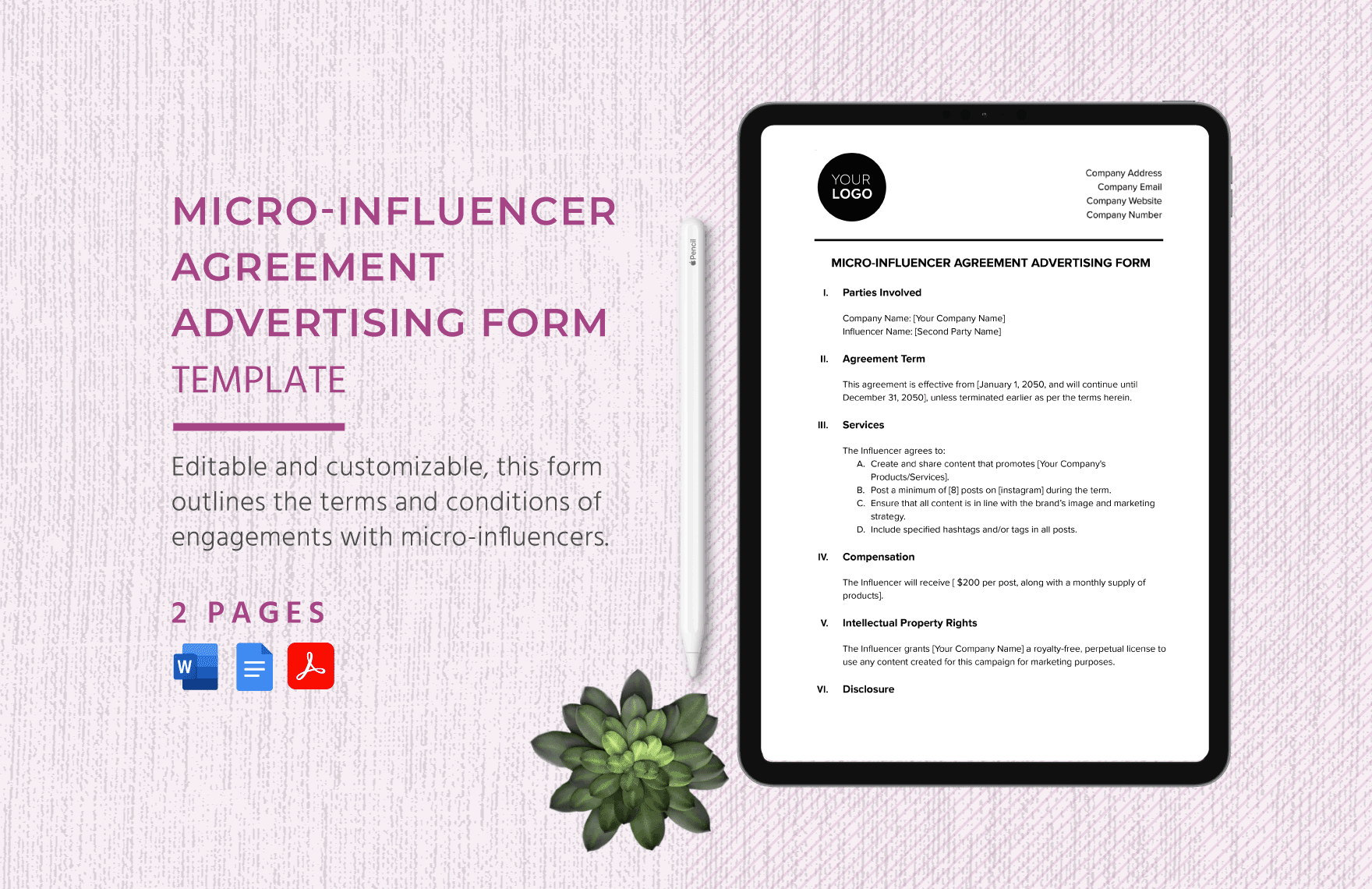 Micro-Influencer Agreement Advertising Form Template in Word, Google Docs, PDF