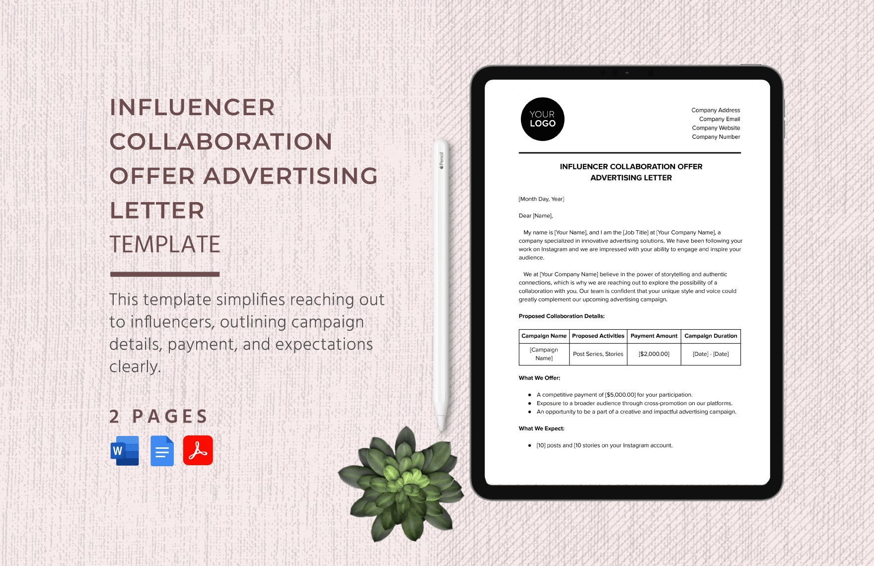 Influencer Collaboration Offer Advertising Letter Template