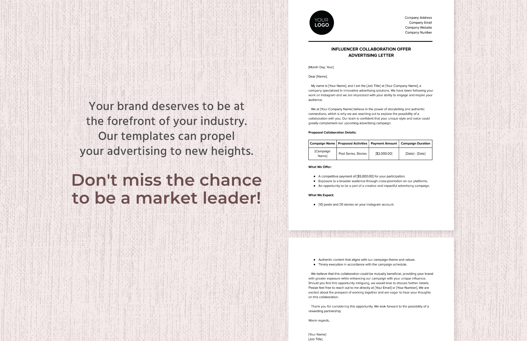 Influencer Collaboration Offer Advertising Letter Template
