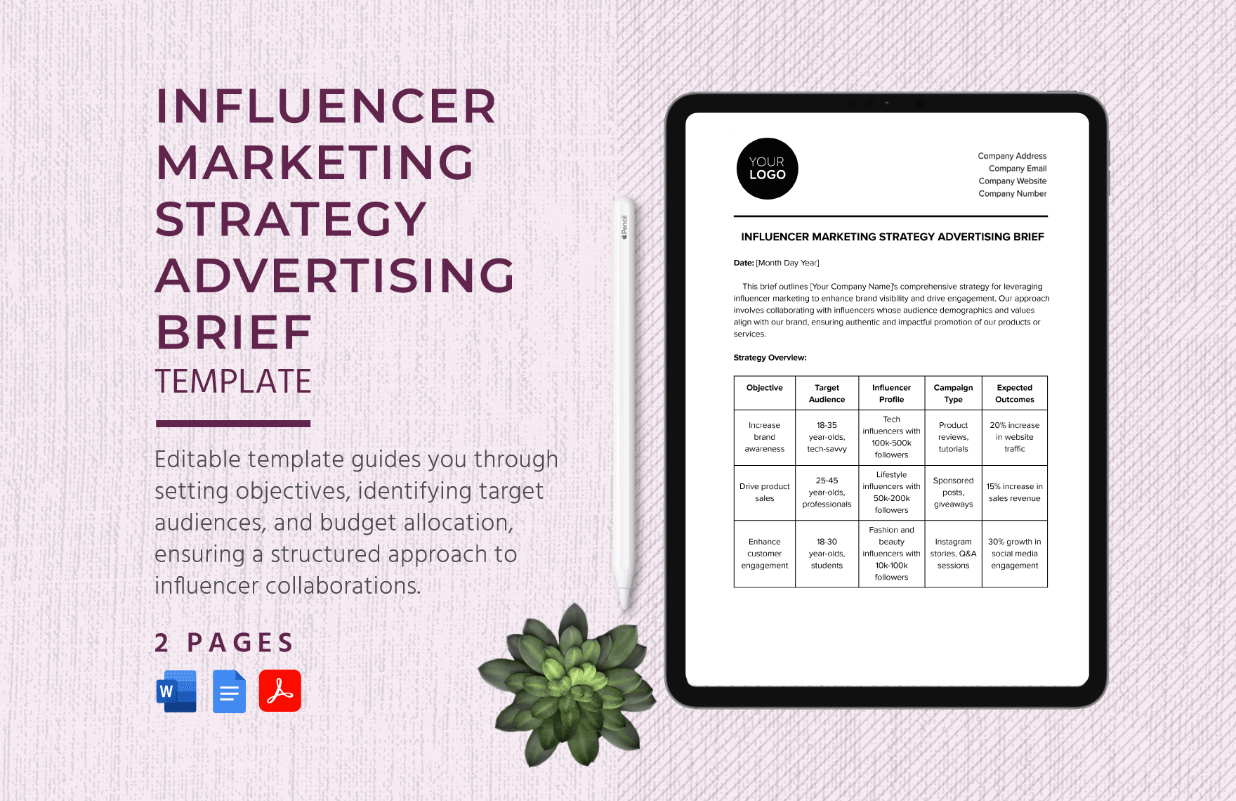 Influencer Marketing Strategy Advertising Brief Template