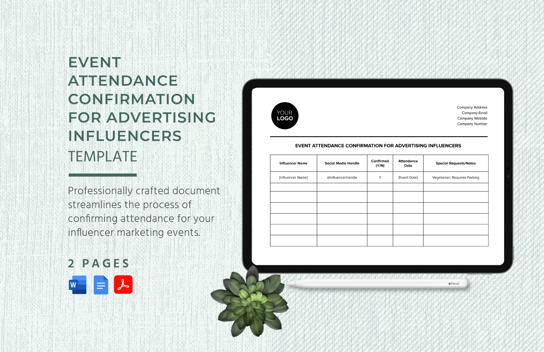 Event Attendance Confirmation for Advertising Influencers Template