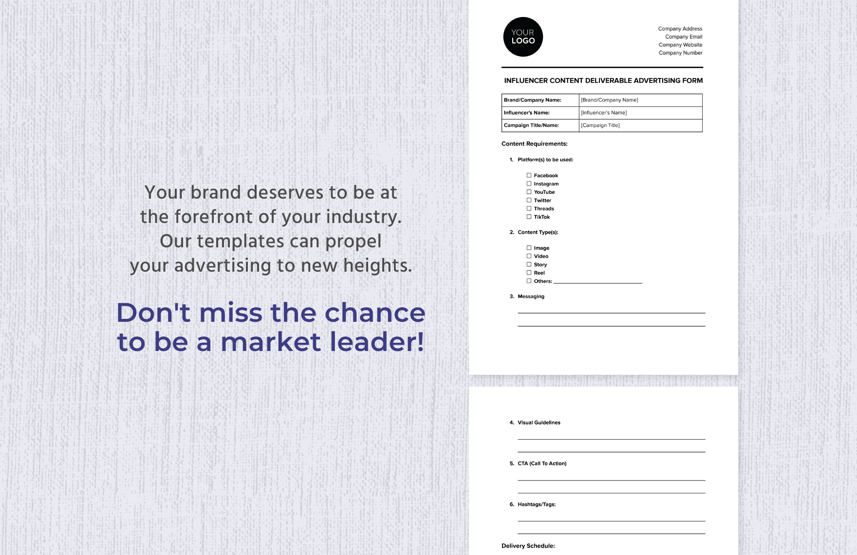 Influencer Content Deliverable Advertising Form Template