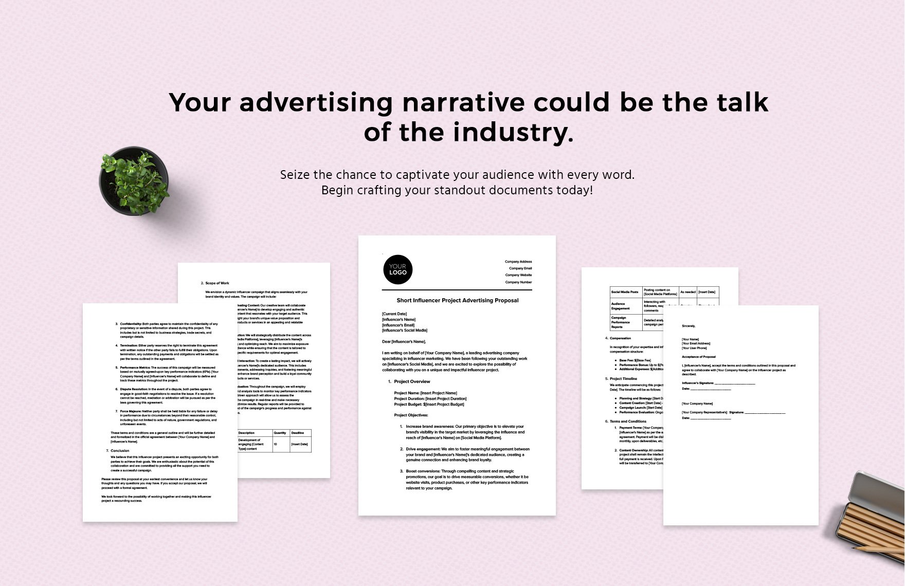 Short Influencer Project Advertising Proposal Template