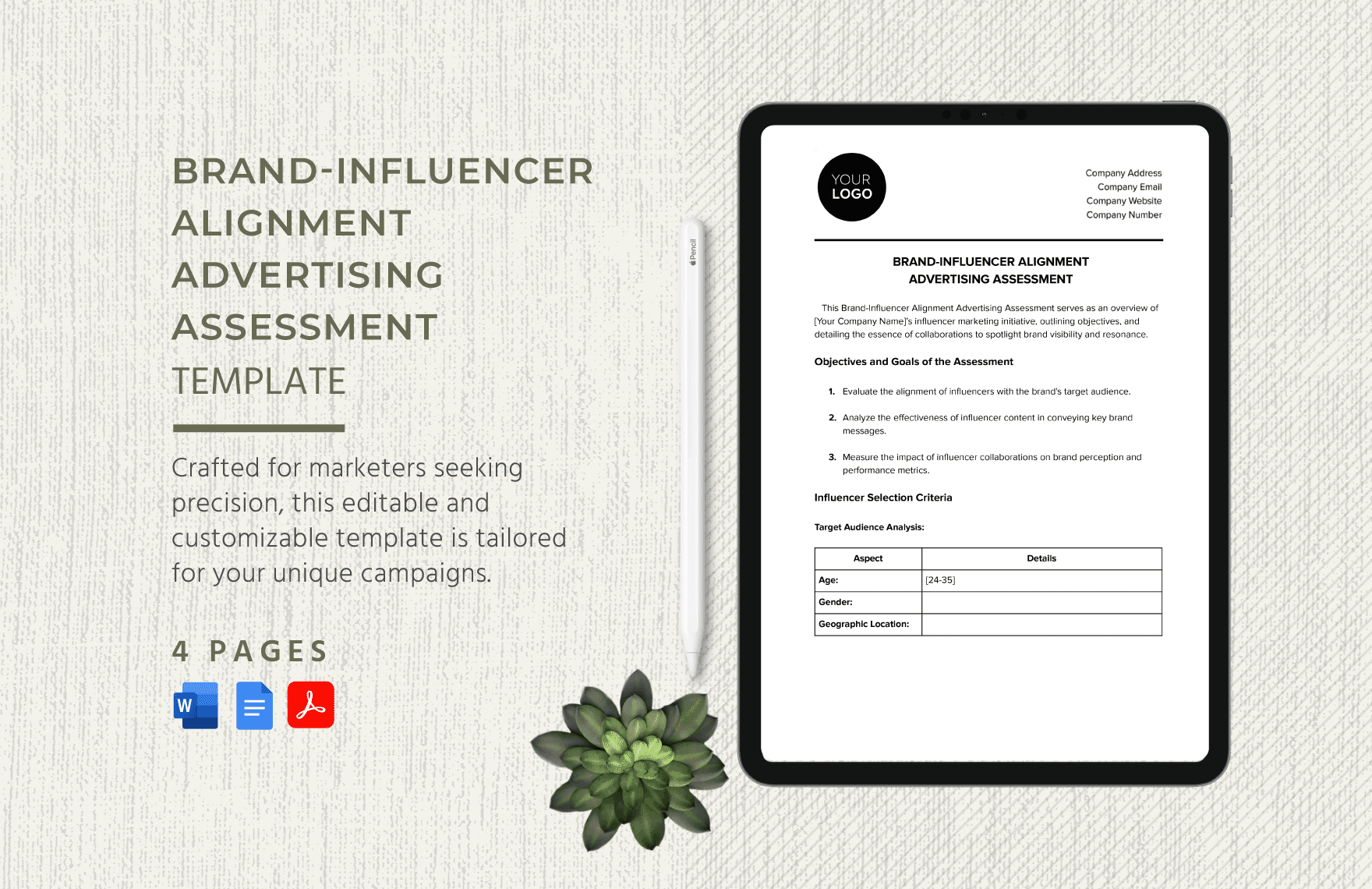 Brand-Influencer Alignment Advertising Assessment Template in Word, Google Docs, PDF