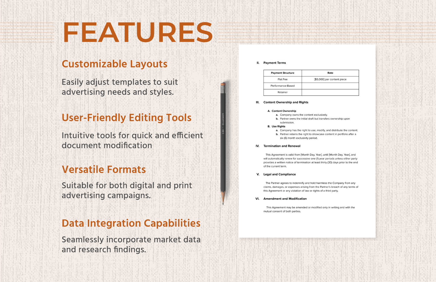 Sponsored Content Terms Advertising Sheet Template